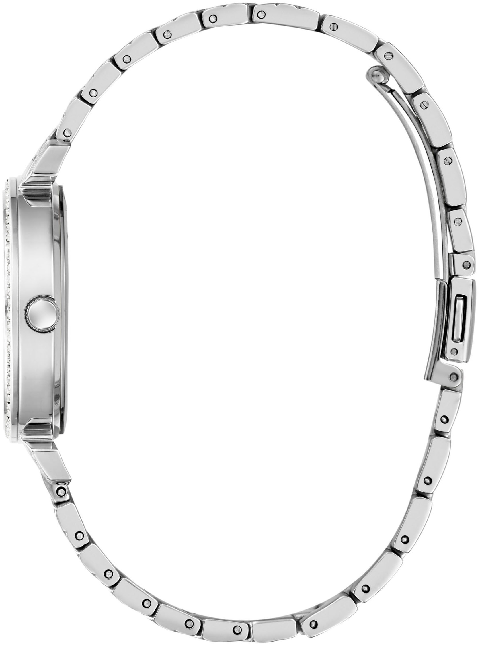 Guess Quarzuhr »ENCHANTMENT«, Armbanduhr, Damenuhr, Kristallsteine, Mineralglas, Edelstahlarmband