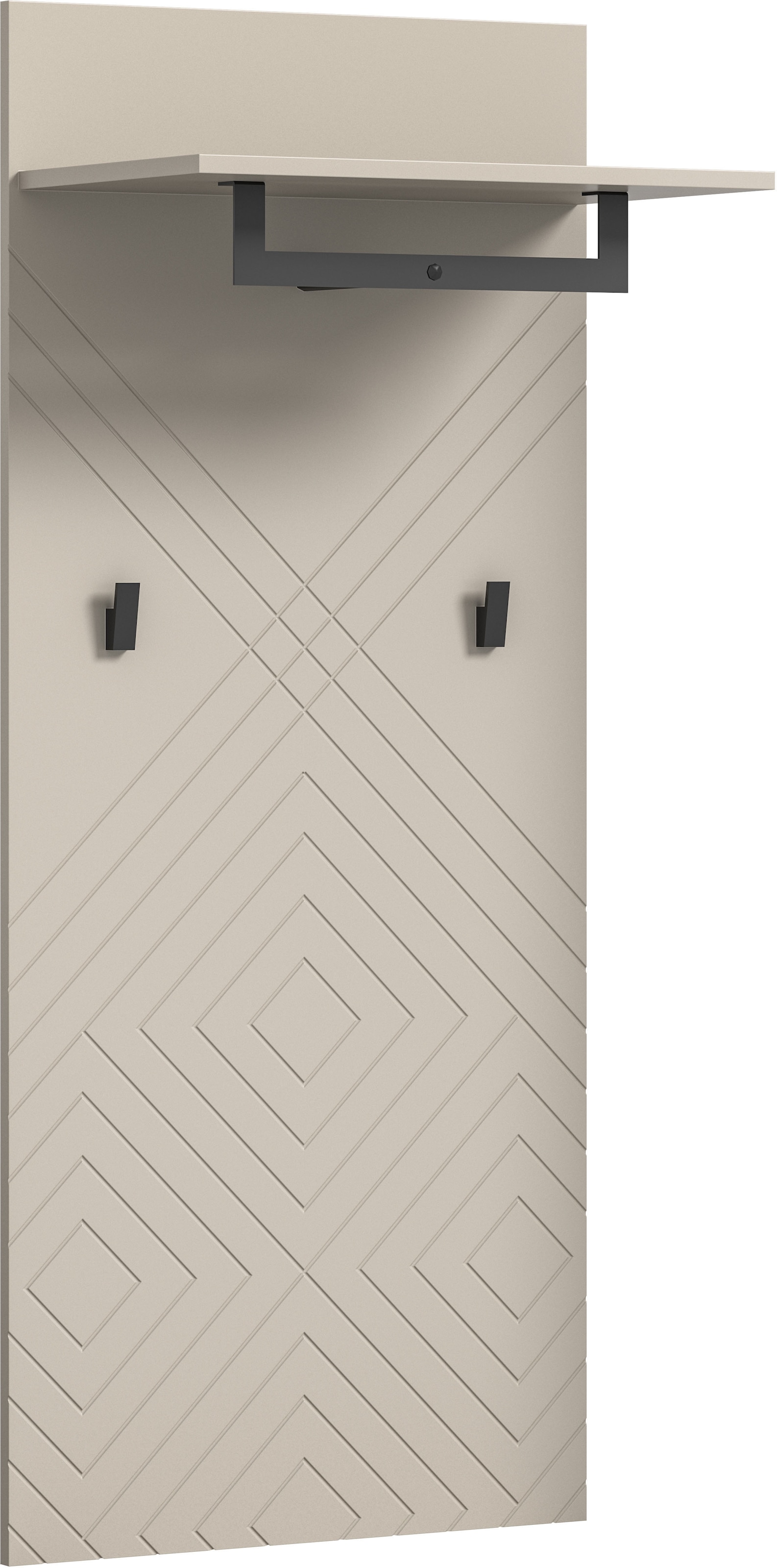 INOSIGN Garderobenpaneel »Mento, Höhe 140 cm, Paneelrückwand mit Ornamentfräsung«, (1 St.), 2 Haken & 1 Kleiderstange aus Metall, Paneel, Wandpaneel, Garderobe