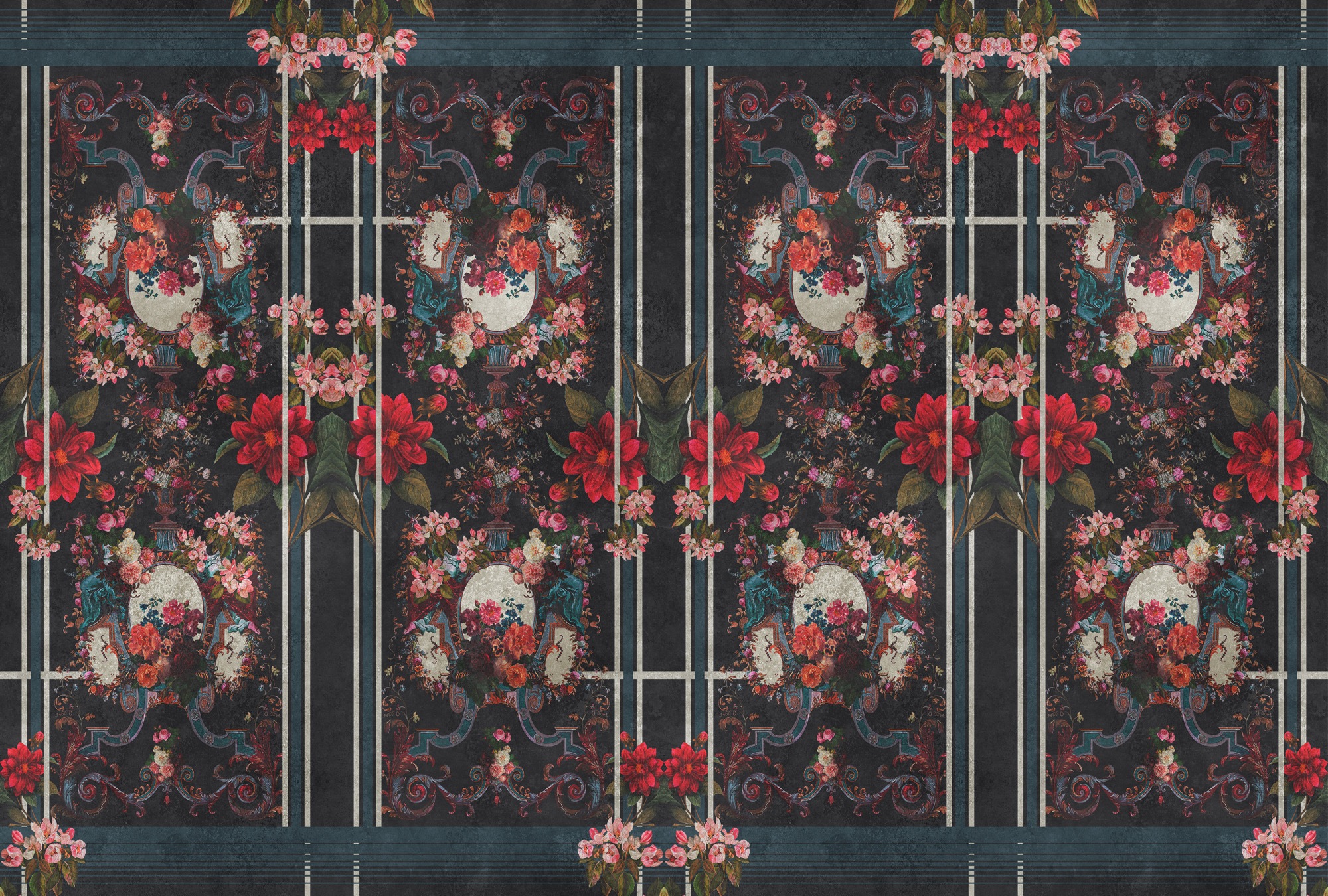 living walls Vliestapete »Vintage-Florale Tapete Schwarz Grün Vliestapete« matt glatt