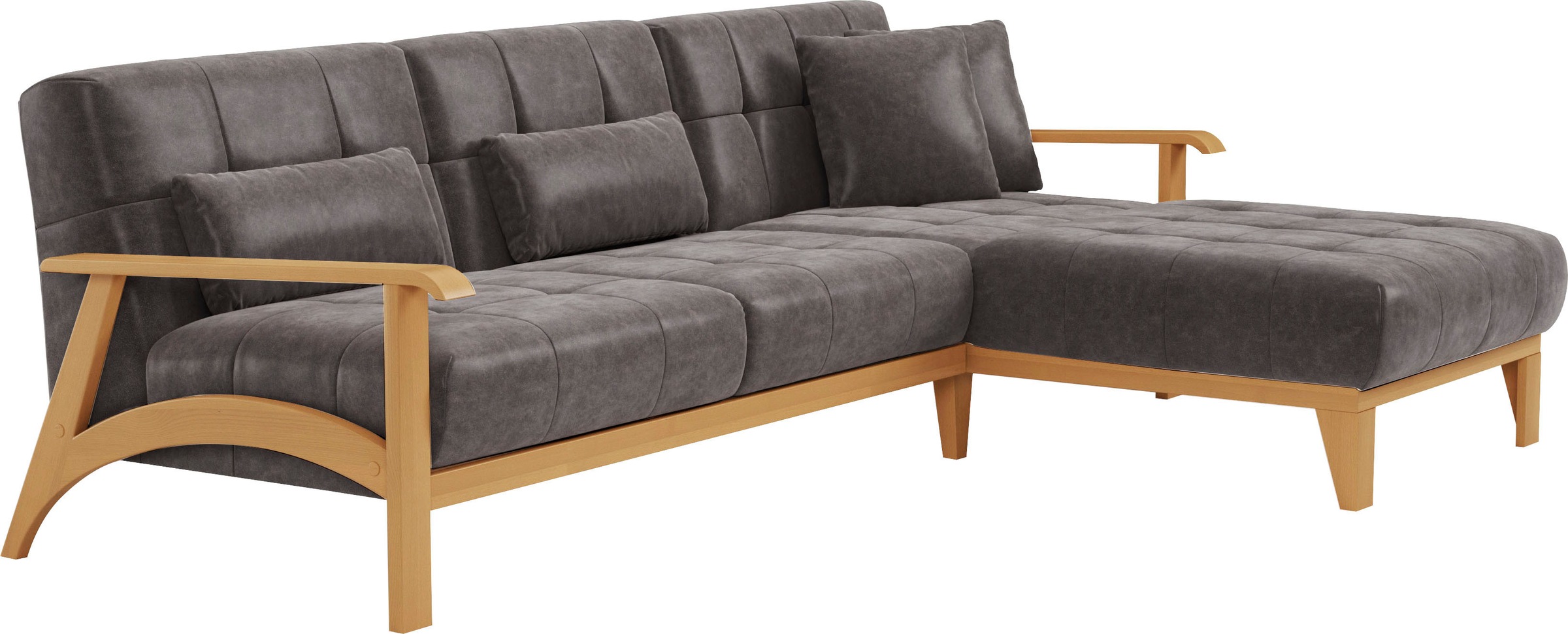 sit&more Ecksofa »Billund L-Form«, Armlehnen aus eichefarbigem Buchenholz, verschiedene Bezüge und Farben
