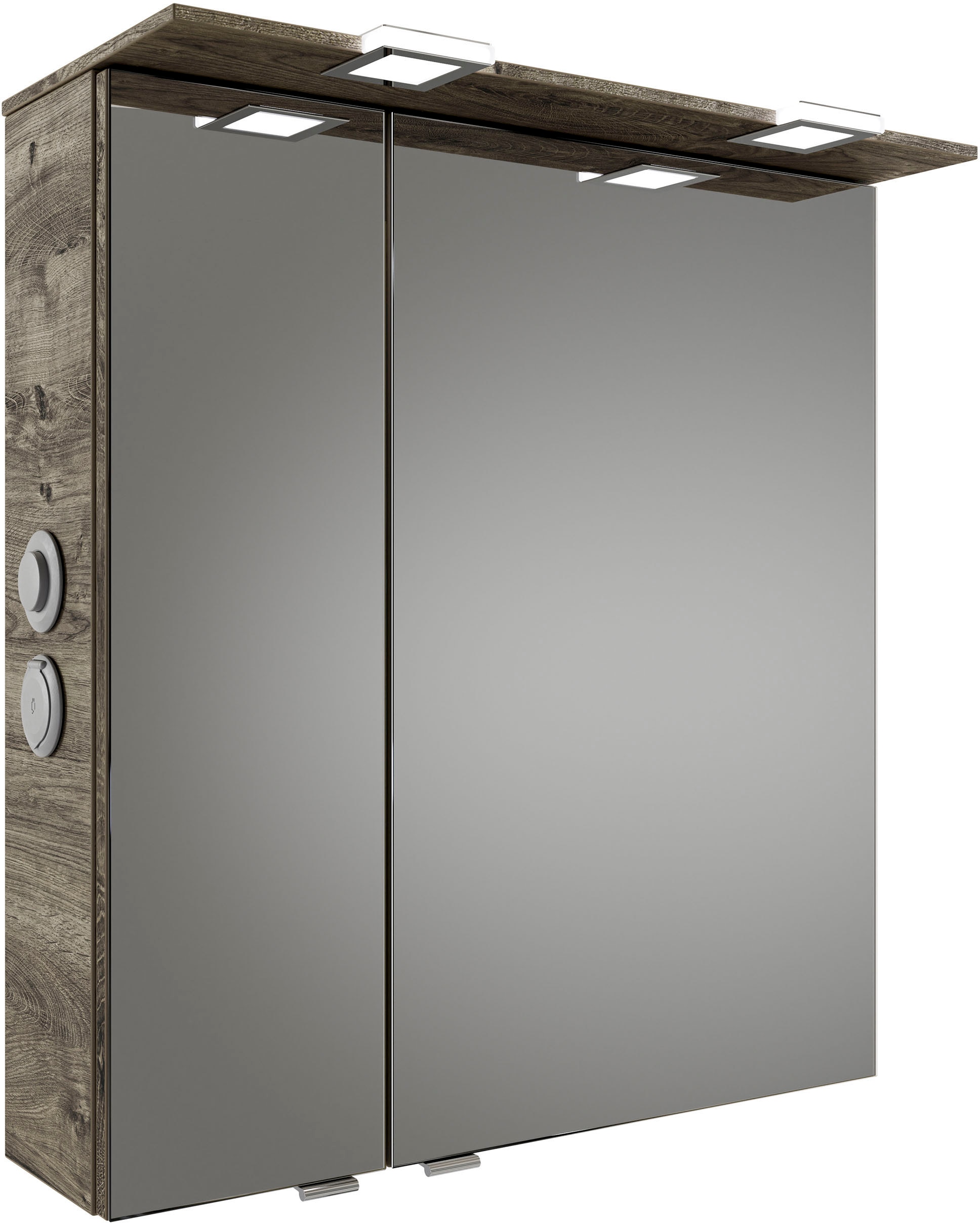 Saphir Badmöbel-Set »Serie 6025 2-teilig Mineralmarmor-Waschtisch mit LED-Spiegelschrank«, (2 St.), Waschplatz 67 cm breit, 2 Schubladen, 2 Spiegel-Türen, inkl Türdämpfer