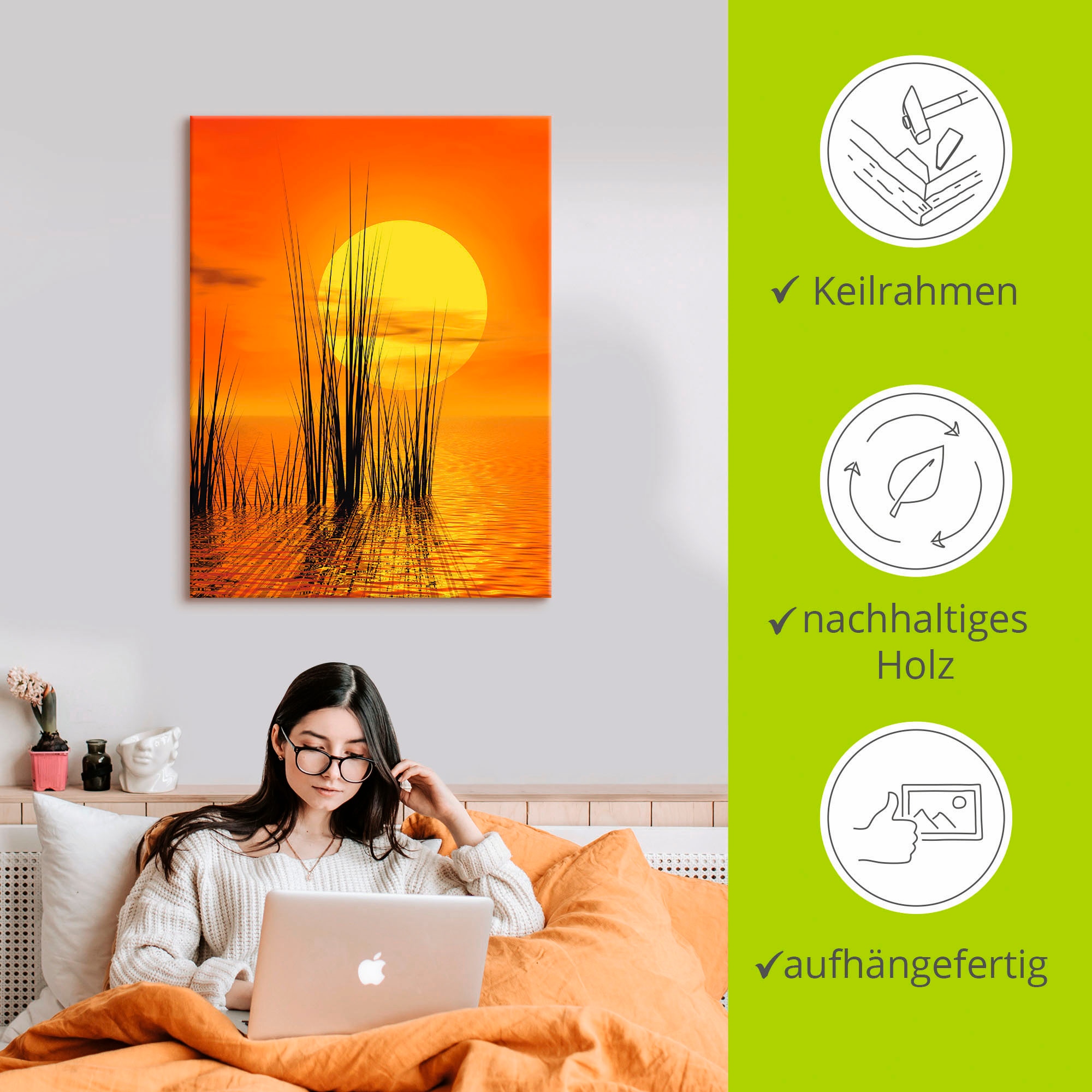 Artland Wandbild »Sonnenuntergang mit Schilf«, Sonnenaufgang & -untergang, (1 St.), als Leinwandbild, Poster, Wandaufkleber in verschied. Größen