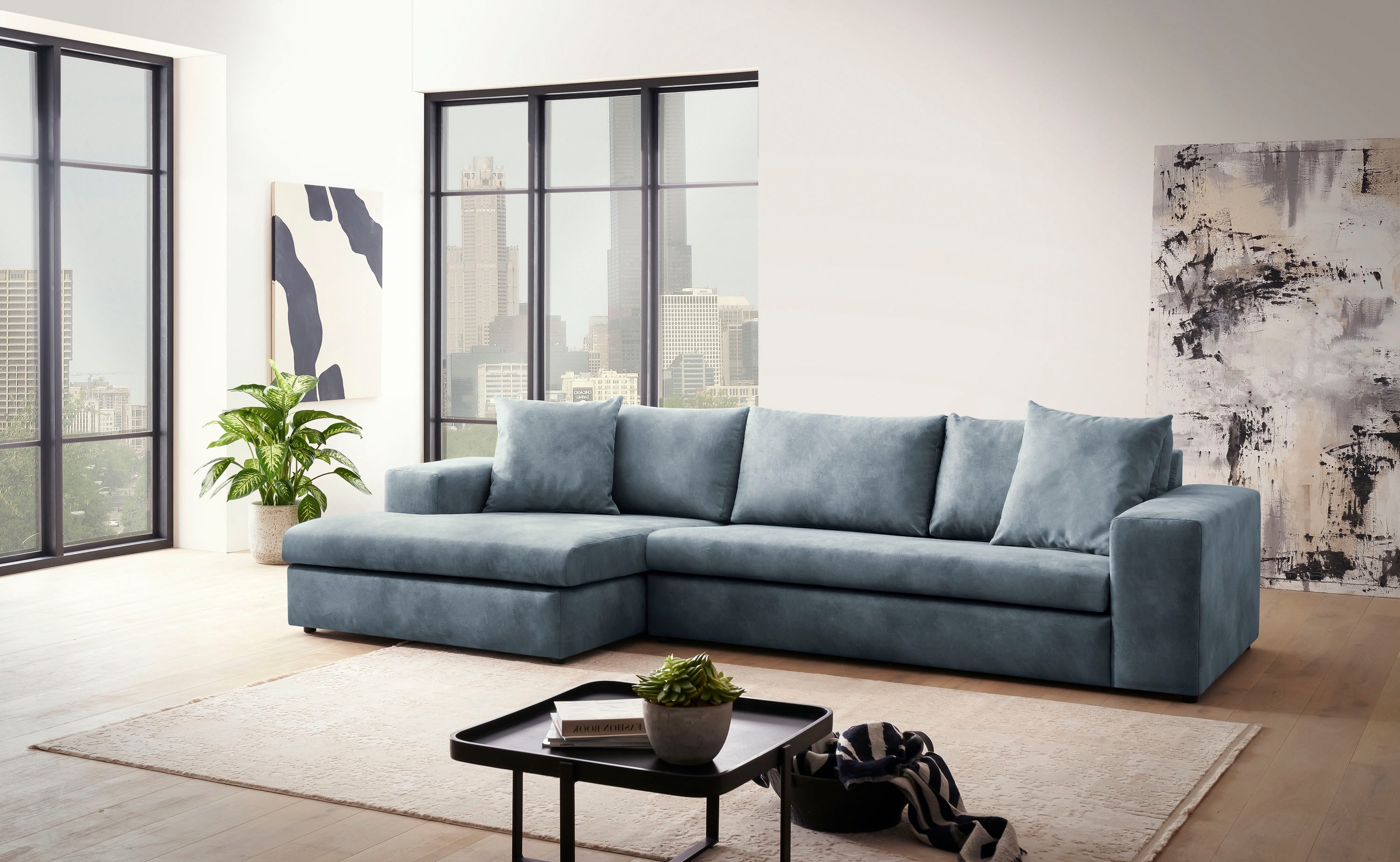 Home affaire Ecksofa »SLEETLAND XXL in Samtvelours oder Vintage-Leder-Optik günstig online kaufen