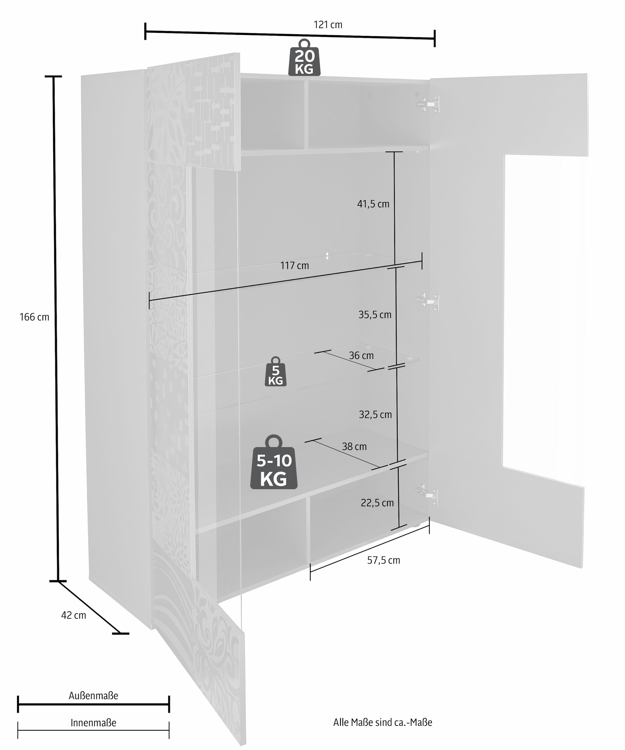 INOSIGN Vitrine »Miro«, Stauraumvitrine, Höhe 166 cm mit dekorativem Siebdruck
