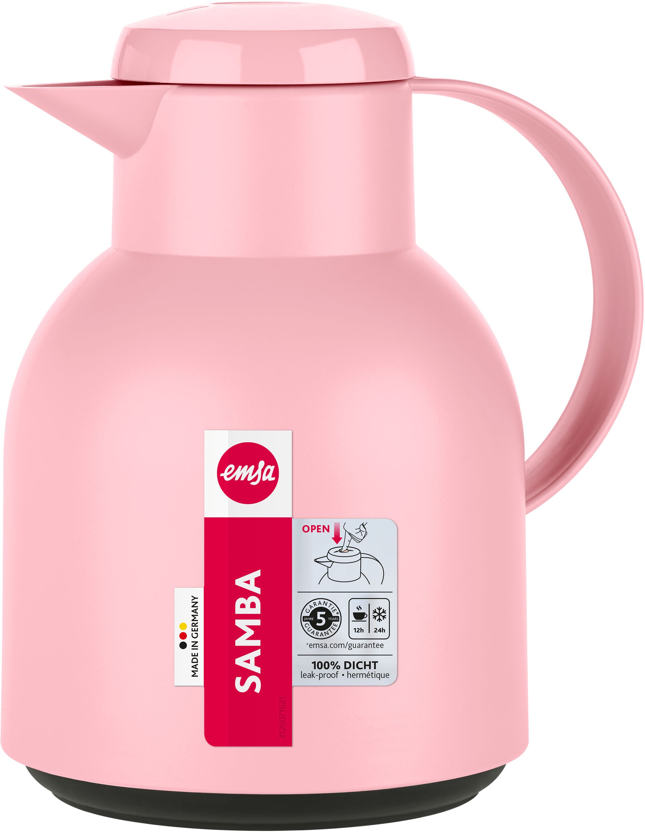 Emsa Isolierkanne »Samba«, 1 l, zeitloses Design, einfacher Knopfdruck, 24h kalt, 12h warm
