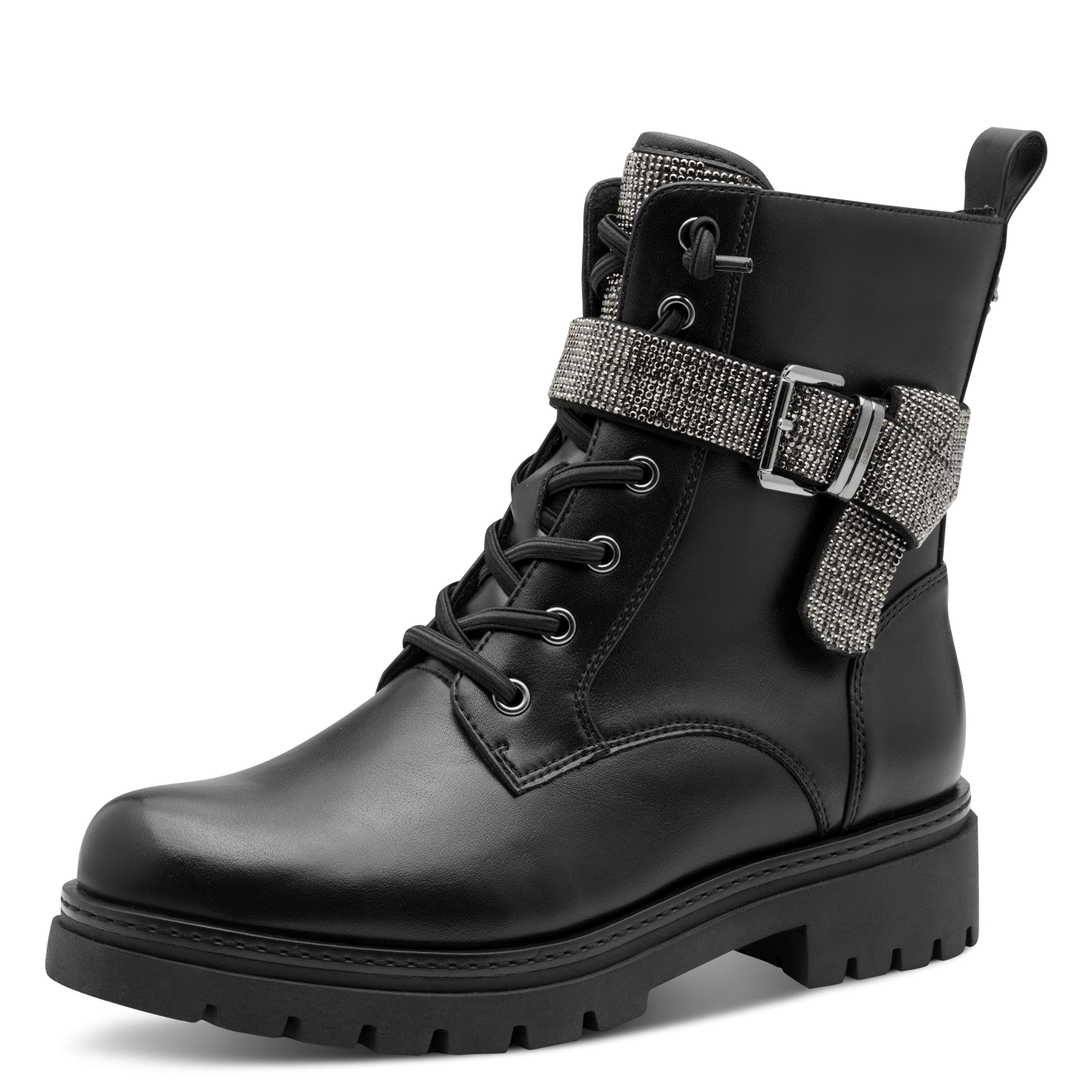 MARCO TOZZI by GMK Schnürstiefelette, Blockabsatz, Schnürboots, Zierriemen mit Strasssteinen besetzt