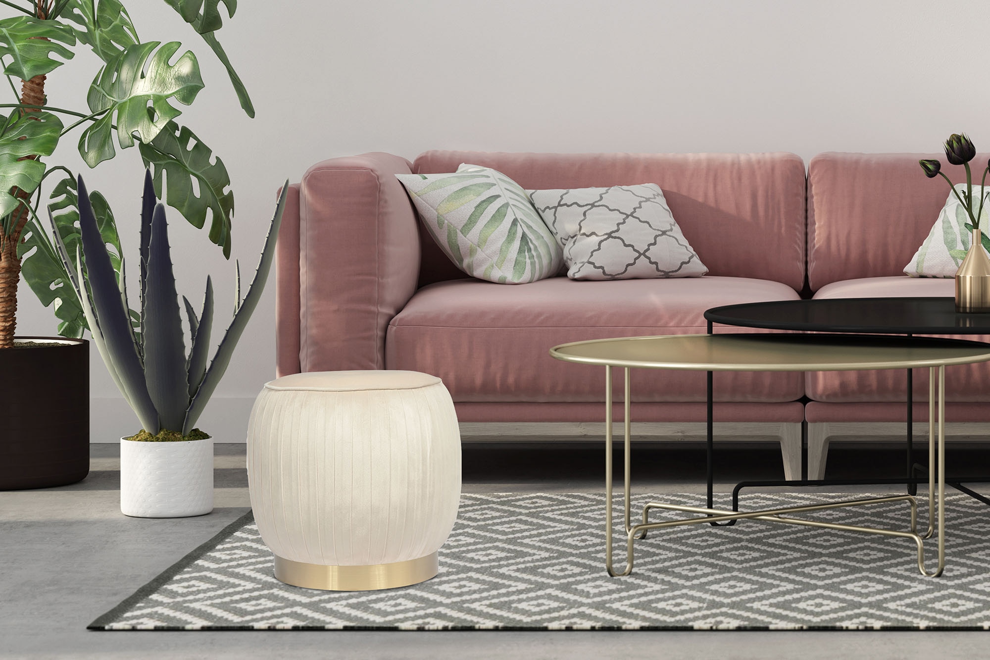 Kayoom Polsterhocker »Hocker Lyla 125, Edler Touch durch goldenen Sockel,  Samtbezug« 1 Stk. tlg. samtweich, gesteppte Ziernaht, Edelstahlsockel, Hochwertiger Samtbezug