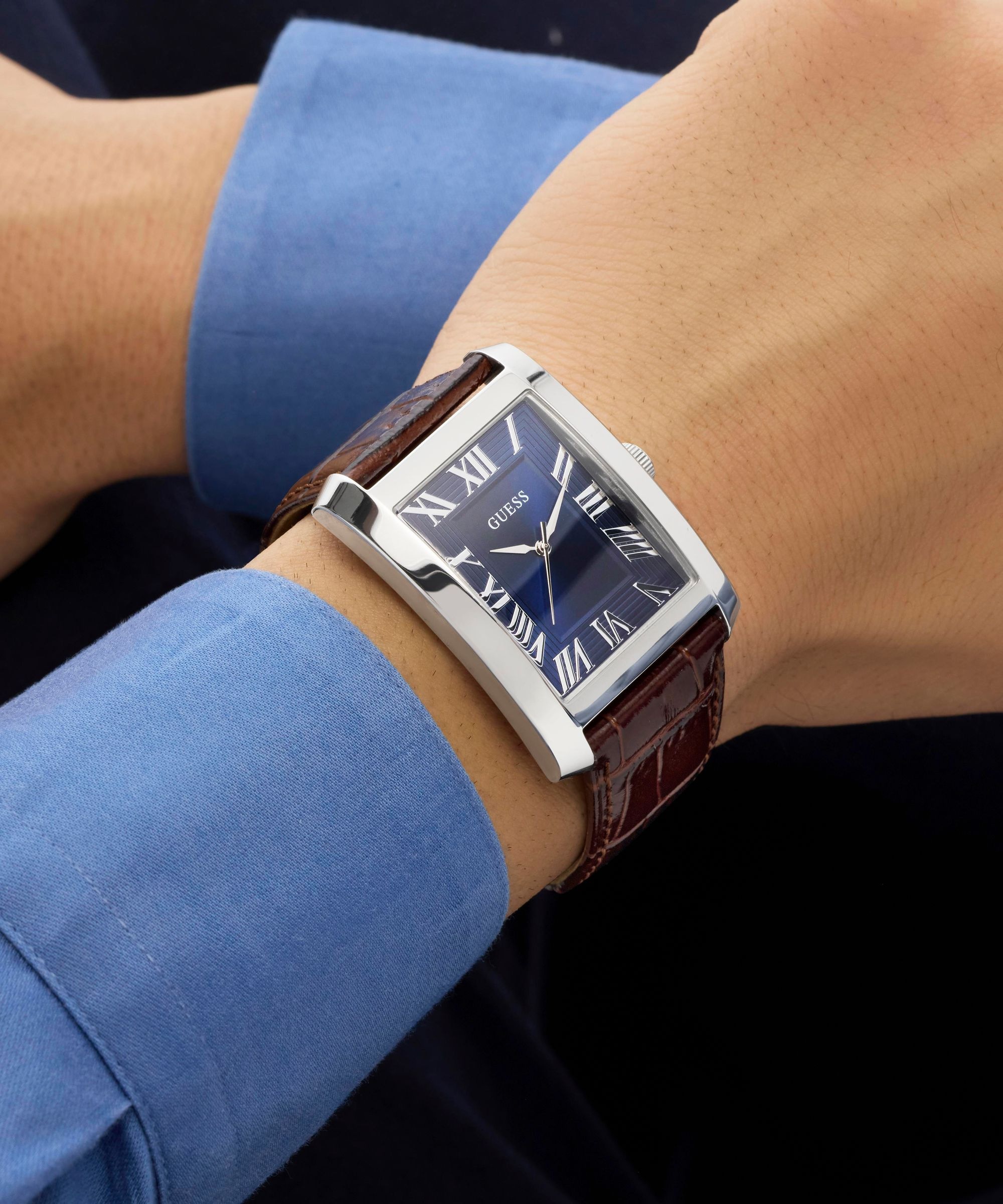 Guess Quarzuhr »CLYDE« Armbanduhr, Herrenuhr, Lederarmband, analog