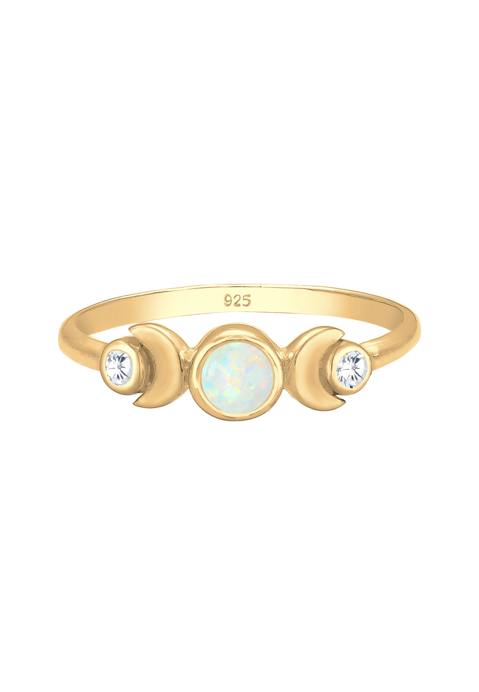 Elli Fingerring »Halbmond Zirkonia Synthetischer Opal 925 Sterling Silber«