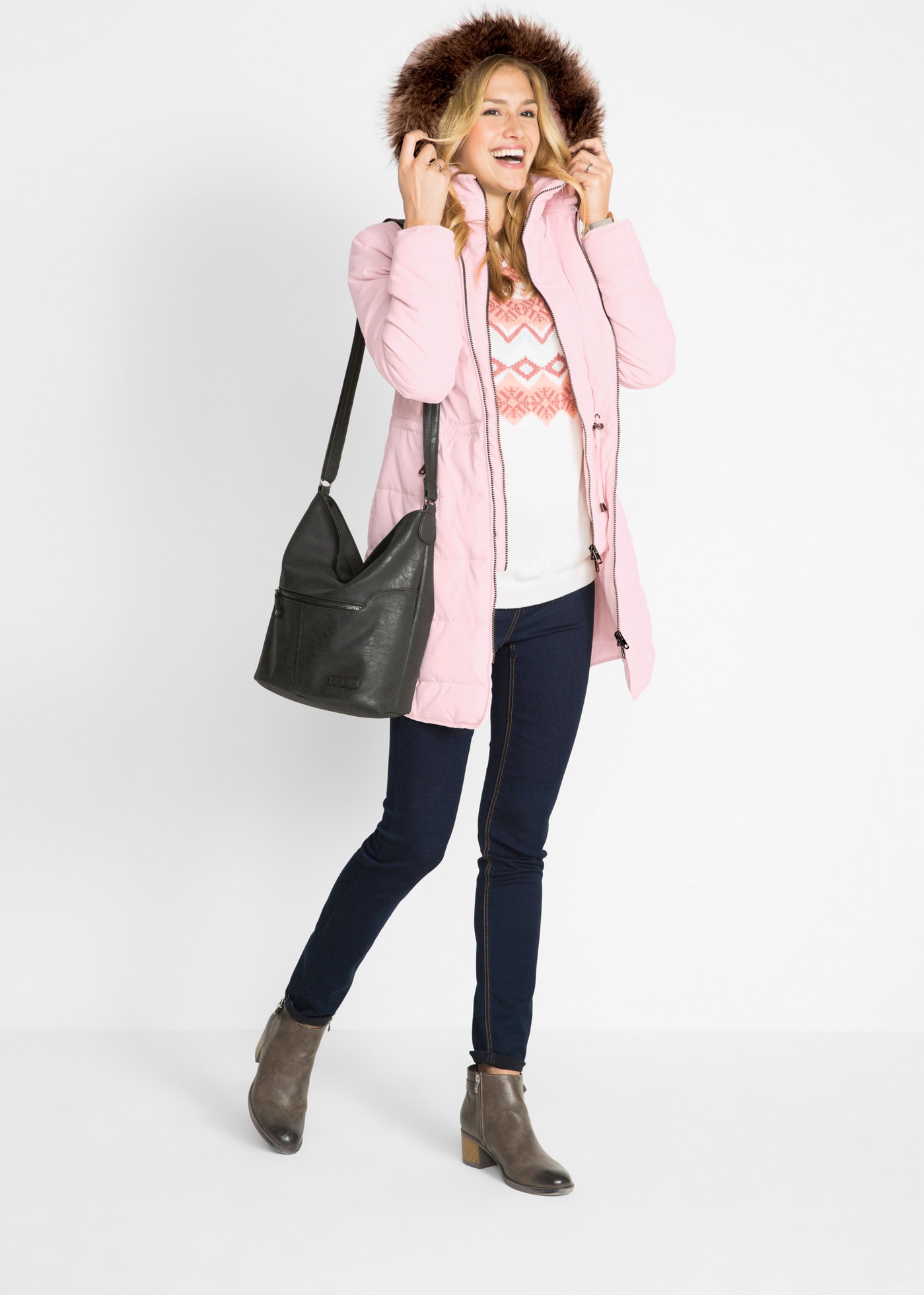 bonprix Steppjacke »Steppjacke mit Kapuze, gefüttert« mit Kapuze Winterjacke mit abnehmbarer Kapuze und Fellimitat