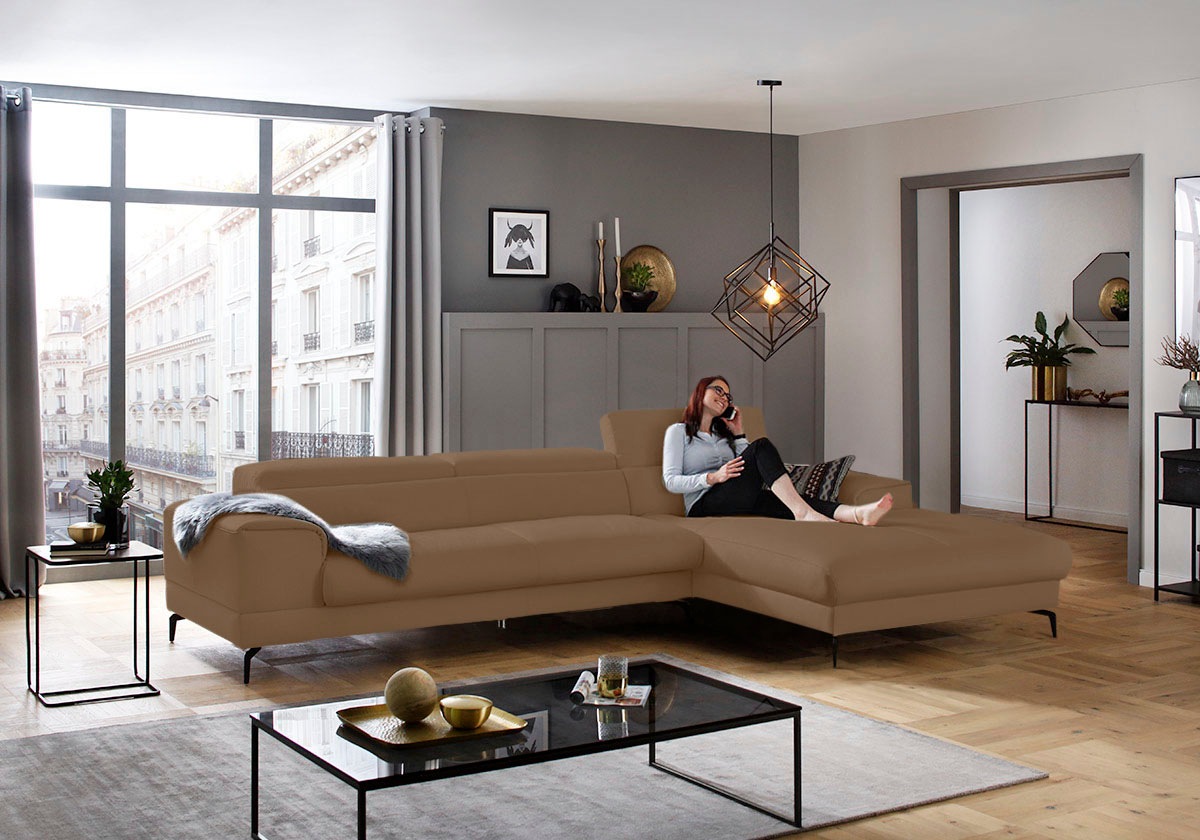 W.SCHILLIG Ecksofa »piedroo, Designsofa mit tollem Sitzkomfort, bequem, L-Form«, Kopfteilverstellung, wahlweise mit Sitztiefenverstellung, Breite 343cm