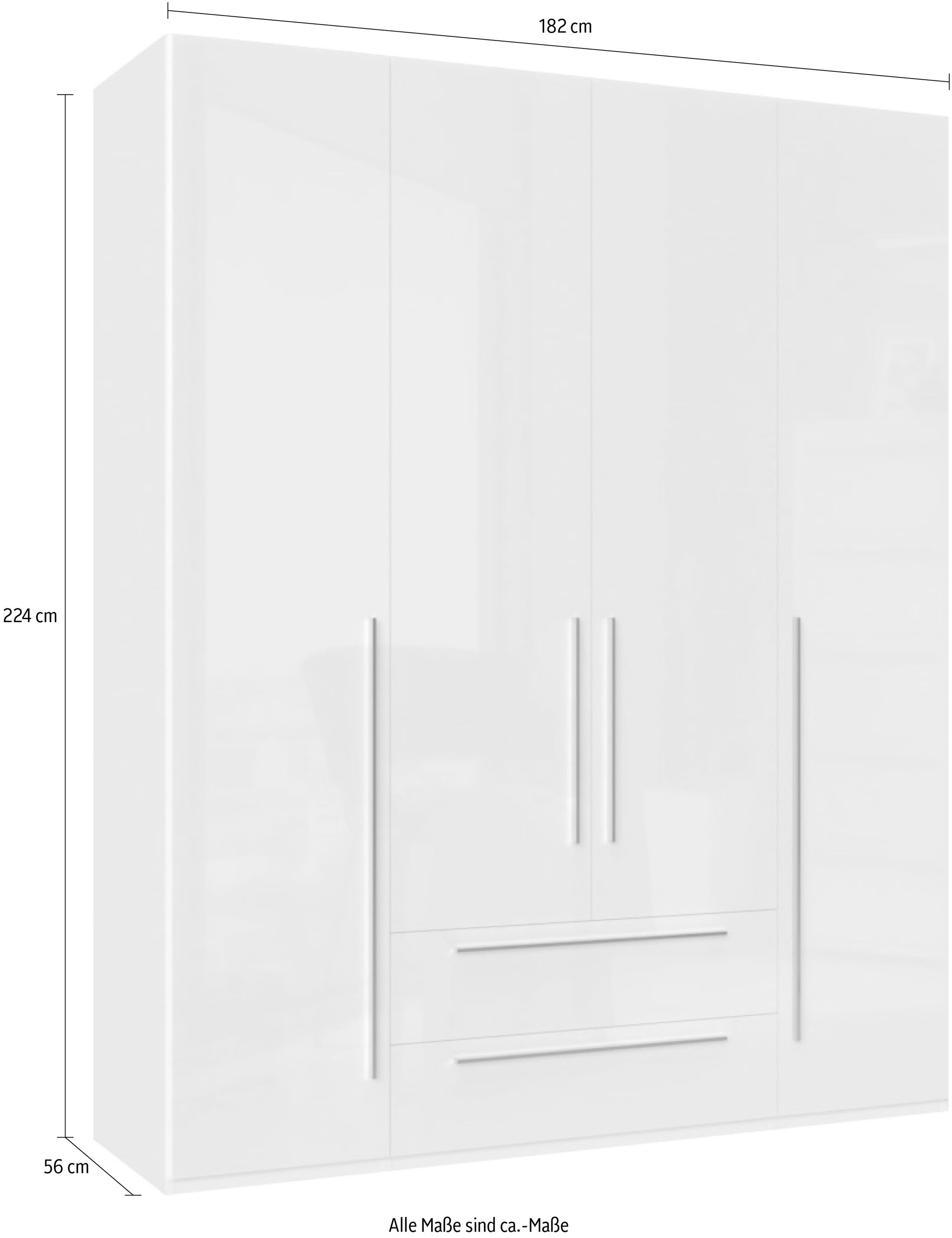 Places of Style Kleiderschrank »Piano, UV lackiert, hochglänzend in beige oder weiß, FSC-zertifiziert«, (Made in Europe), in vielen Breiten, Höhe 224cm, mit Soft-Close Funktion, 2 Schubladen