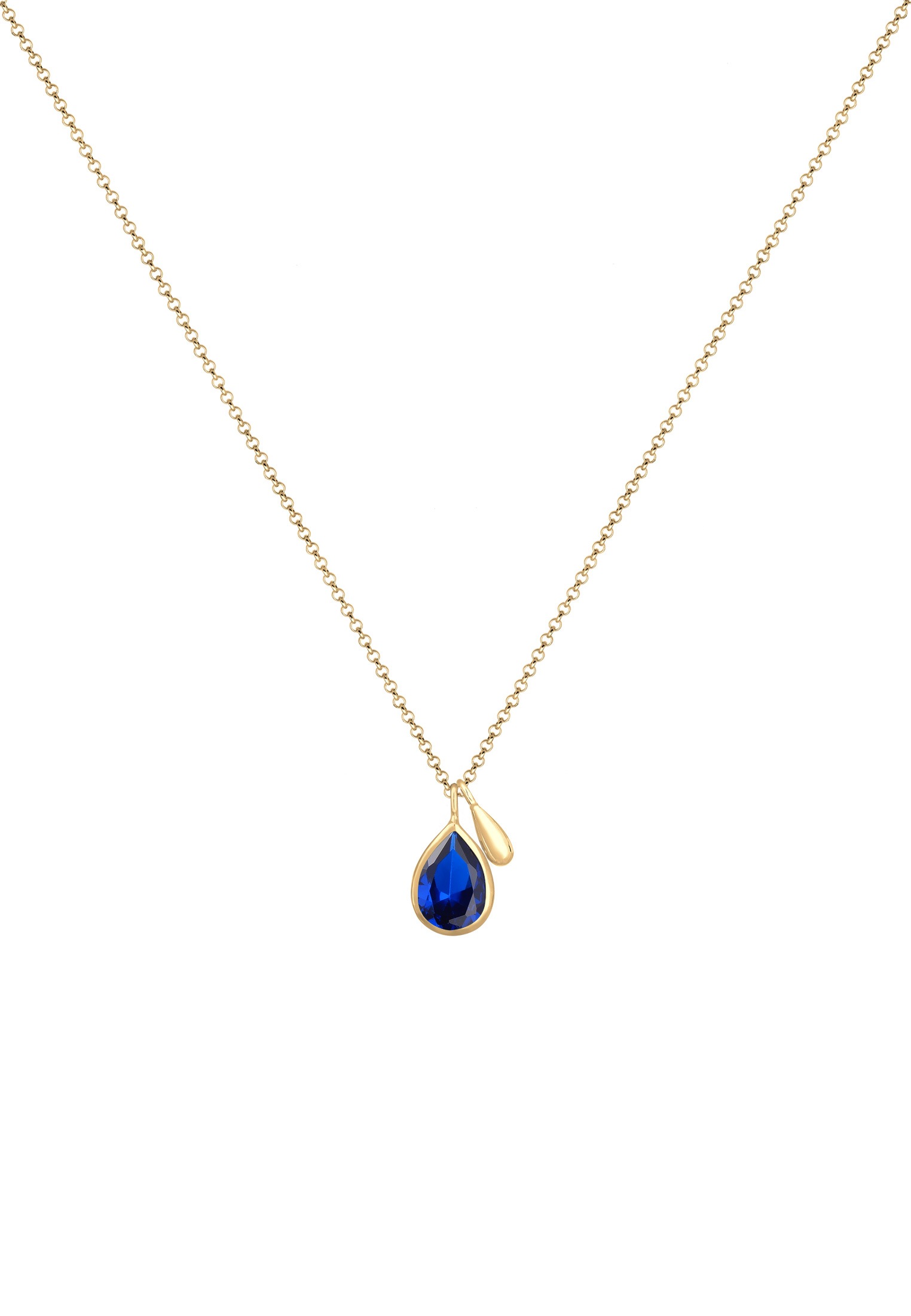 Elli Premium Collierkettchen »Tropfen Synthetischer Saphir Blau 925 Sterling Silber vergoldet«