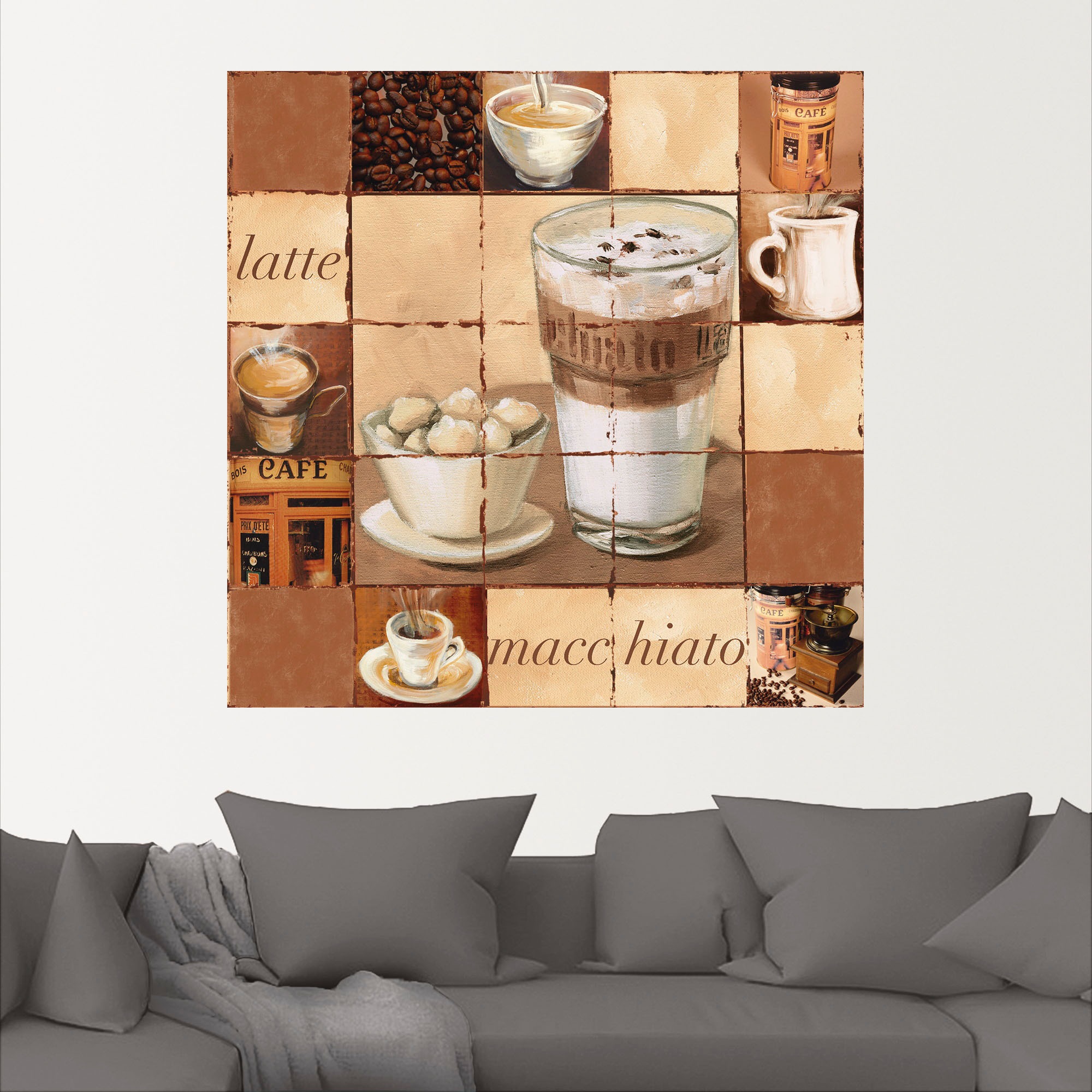 »Latte auf versch. St.), Wandaufkleber Poster Größen Artland (1 Collage«, oder Leinwandbild, Getränke, Alubild, als Wandbild Macchiato kaufen in Rechnung
