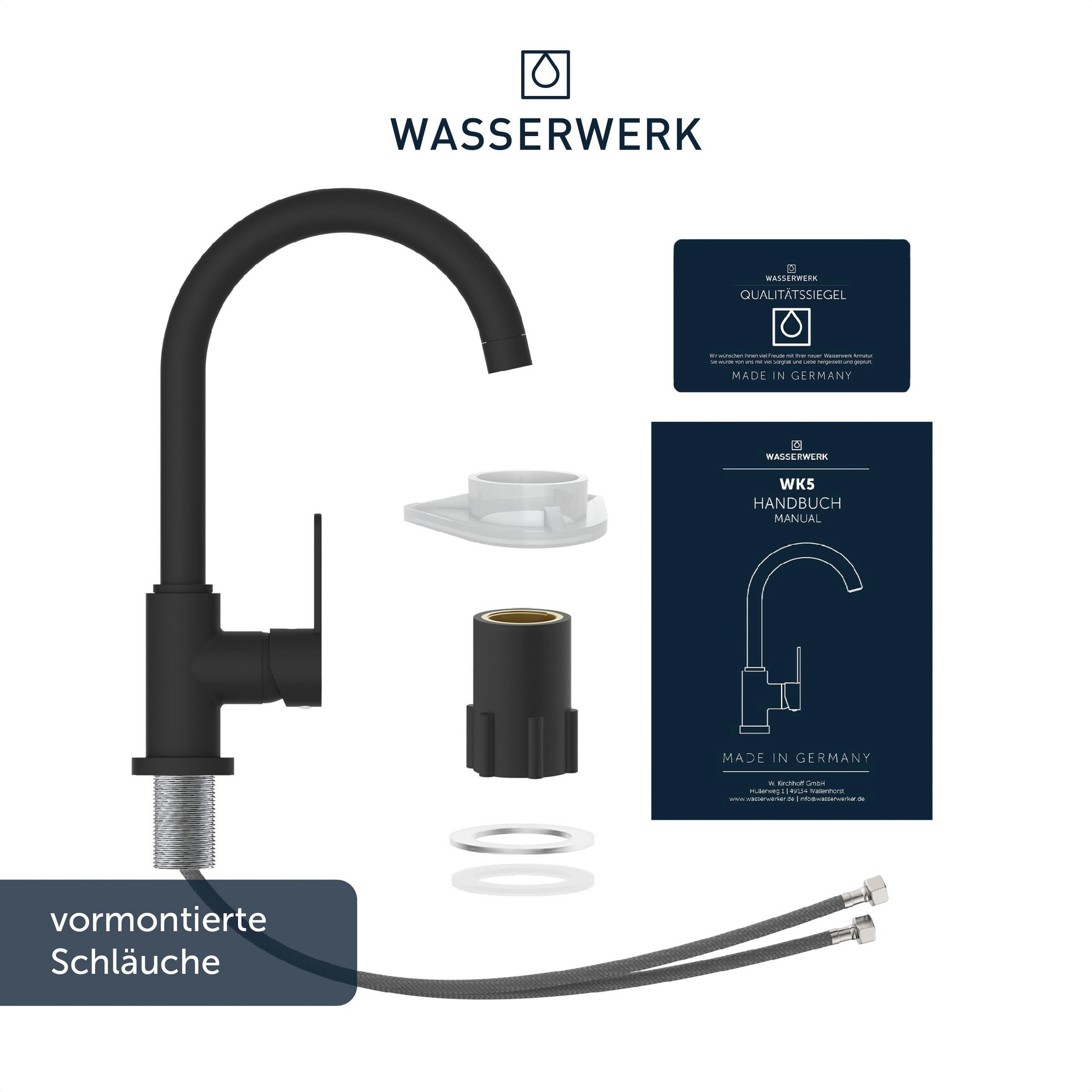 WASSERWERK Spültischarmatur »WK 5, Wasserhahn, Küche, Einhebelmischer«, 360° schwenkbar, Cold-Start-Funkt., geräuscharm