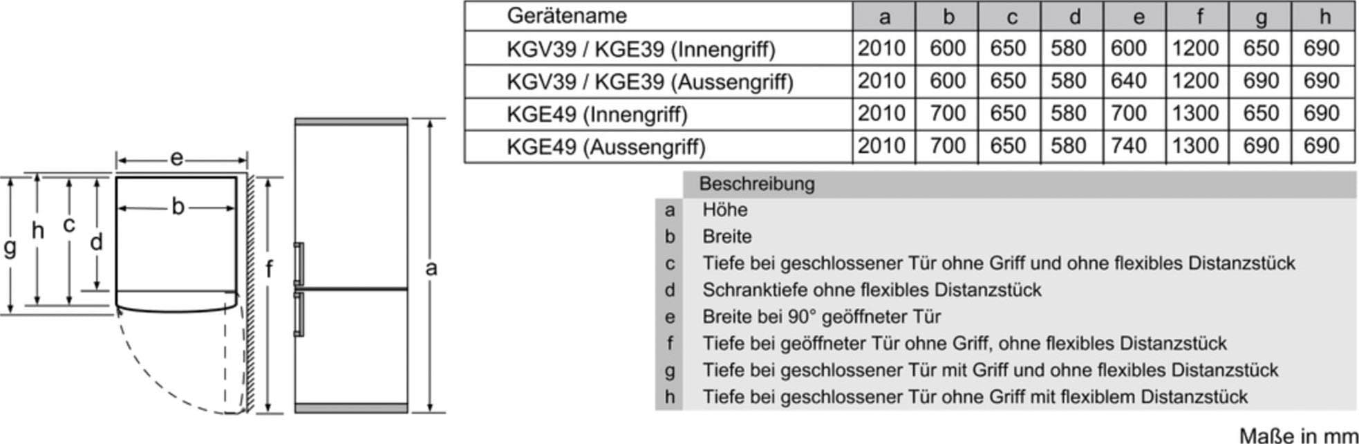 SIEMENS Kühl-/Gefrierkombination »KG39EA«, KG39EALCA, 201 cm hoch, 60 cm breit