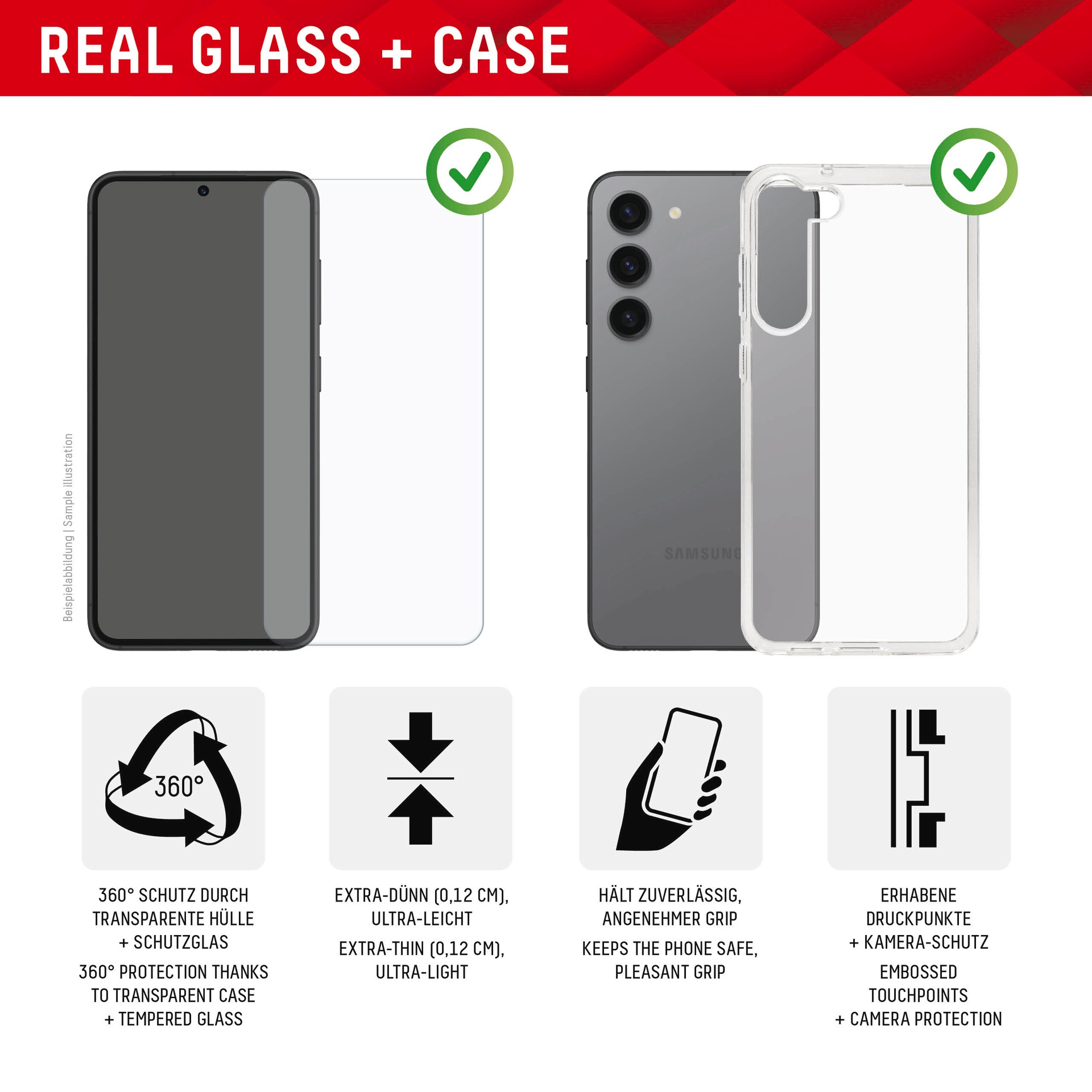 9. Bild von Displex Displayschutzglas »Real Glass + Case«, für Samsung Galaxy A55 5G, (1 St.), Bildschirmschutz, Displayschutzfolie,Einfach anbringen,kratz-&stoßfest