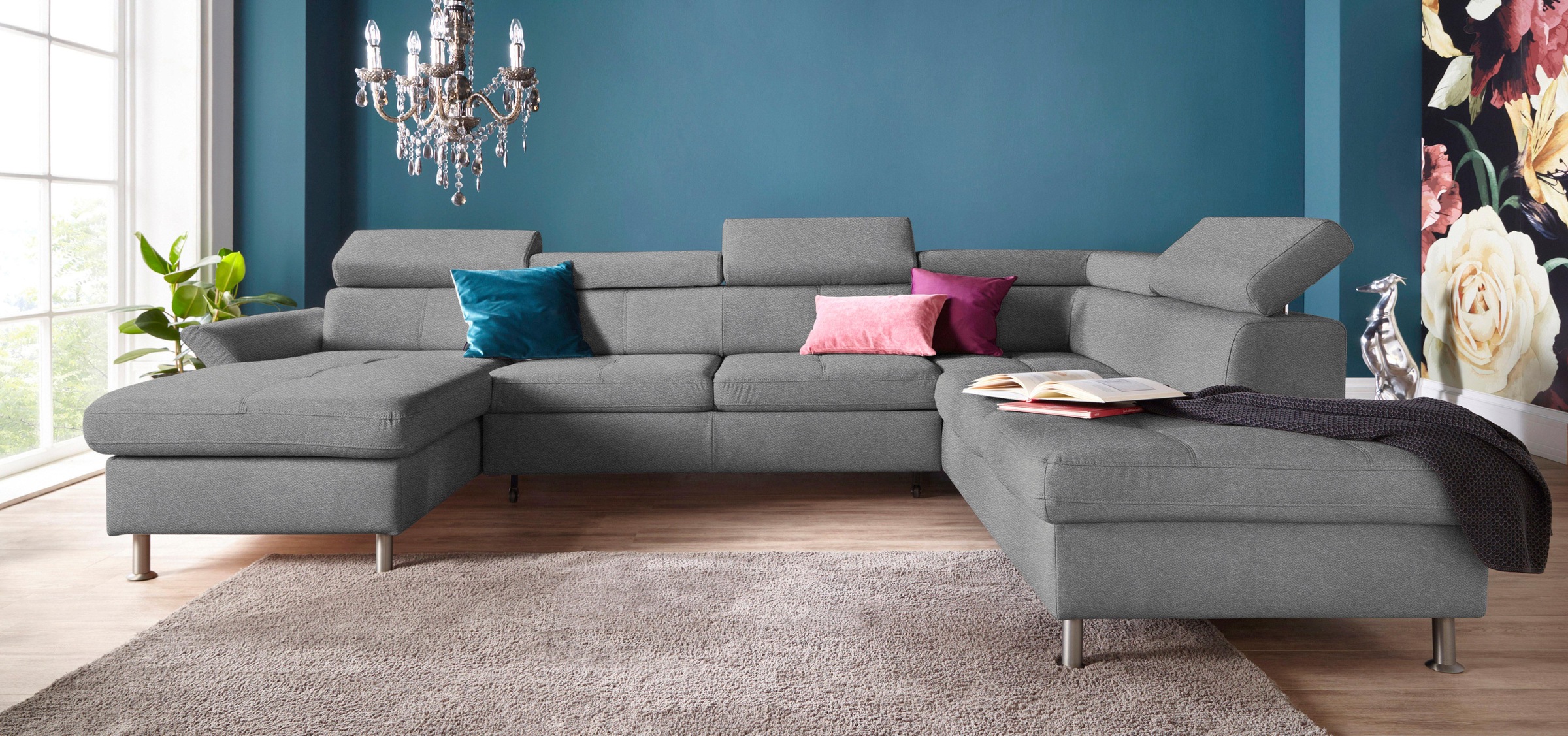 fashion kaufen sofa mit Kopf- - Wohnlandschaft Rechnung Rückenverstellungwahlweise auf Bettfunktion exxpo bzw. inkl. »Maretto«,