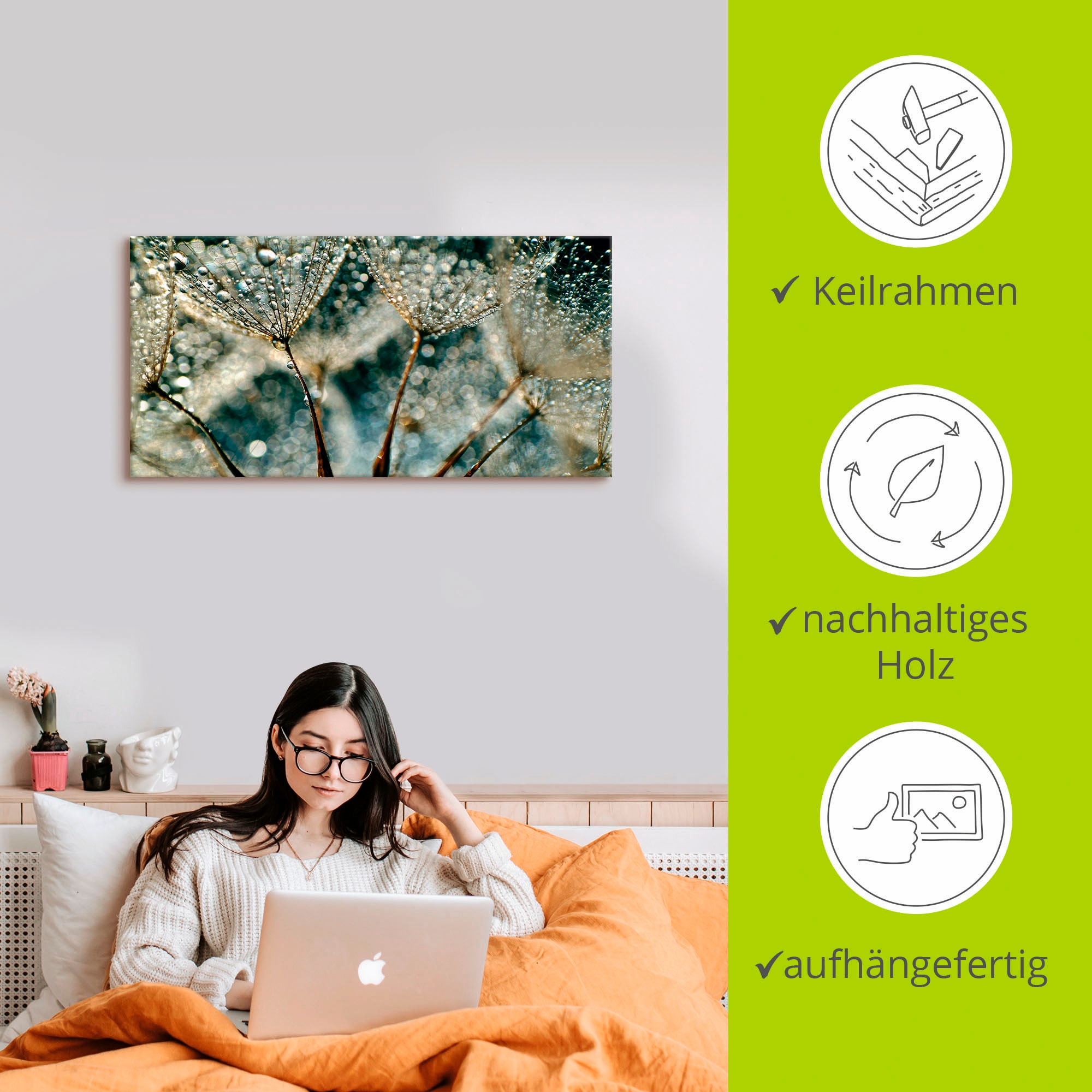 Artland Leinwandbild »Pusteblume Regenschauer« Blumen 1 Stk. tlg. auf Holzrahmen gespannt