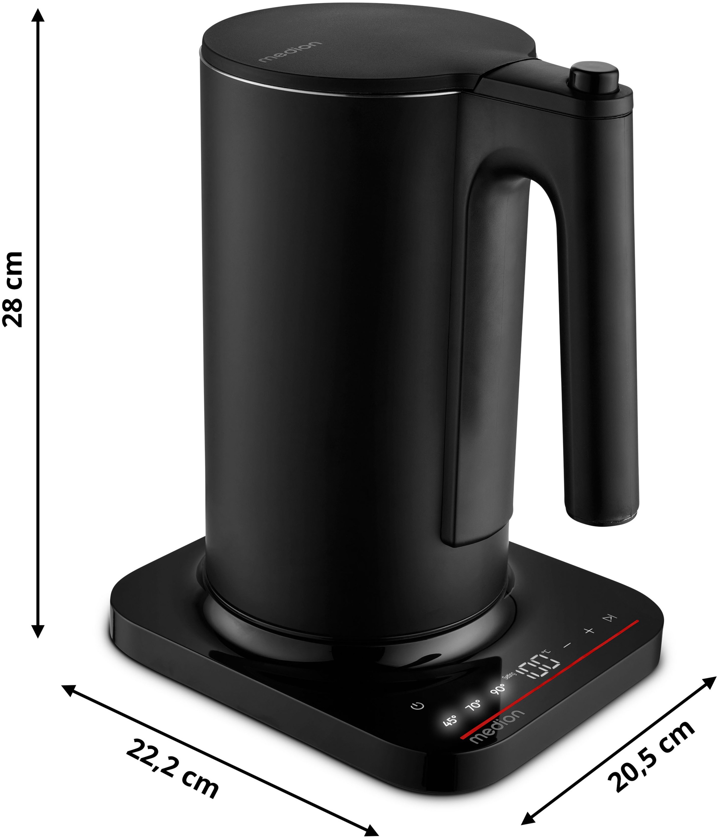 Medion® Wasserkocher »MD12106« 1,5 l 2200 W 2.200 W, 1,5 L, LED-Display, Sensor-Touch Bedienung, Kindersicherung