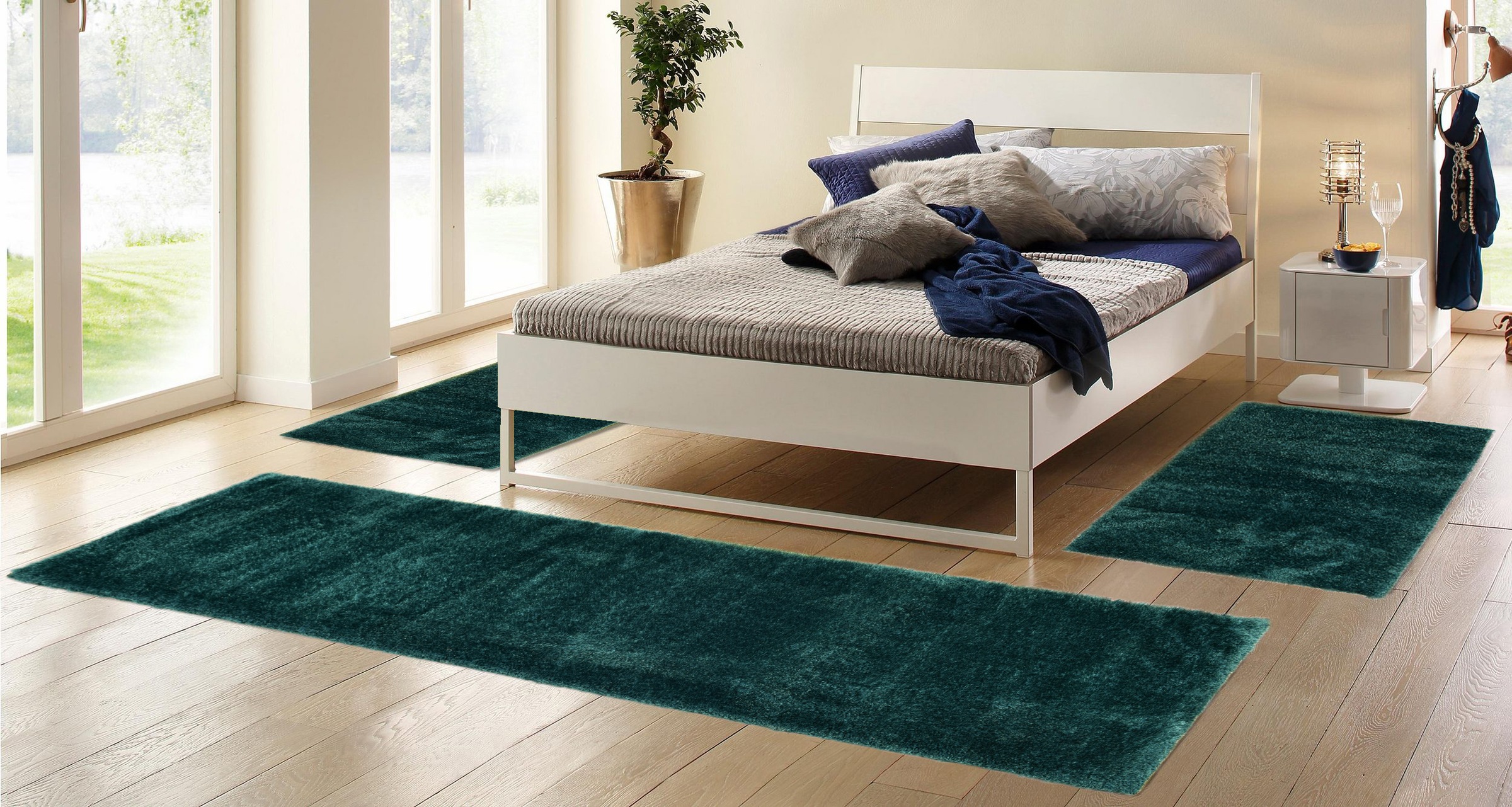 my home Bettumrandung »Malin«, (3 tlg.), Hochflor, Shaggy, Uni-Farben, leic günstig online kaufen