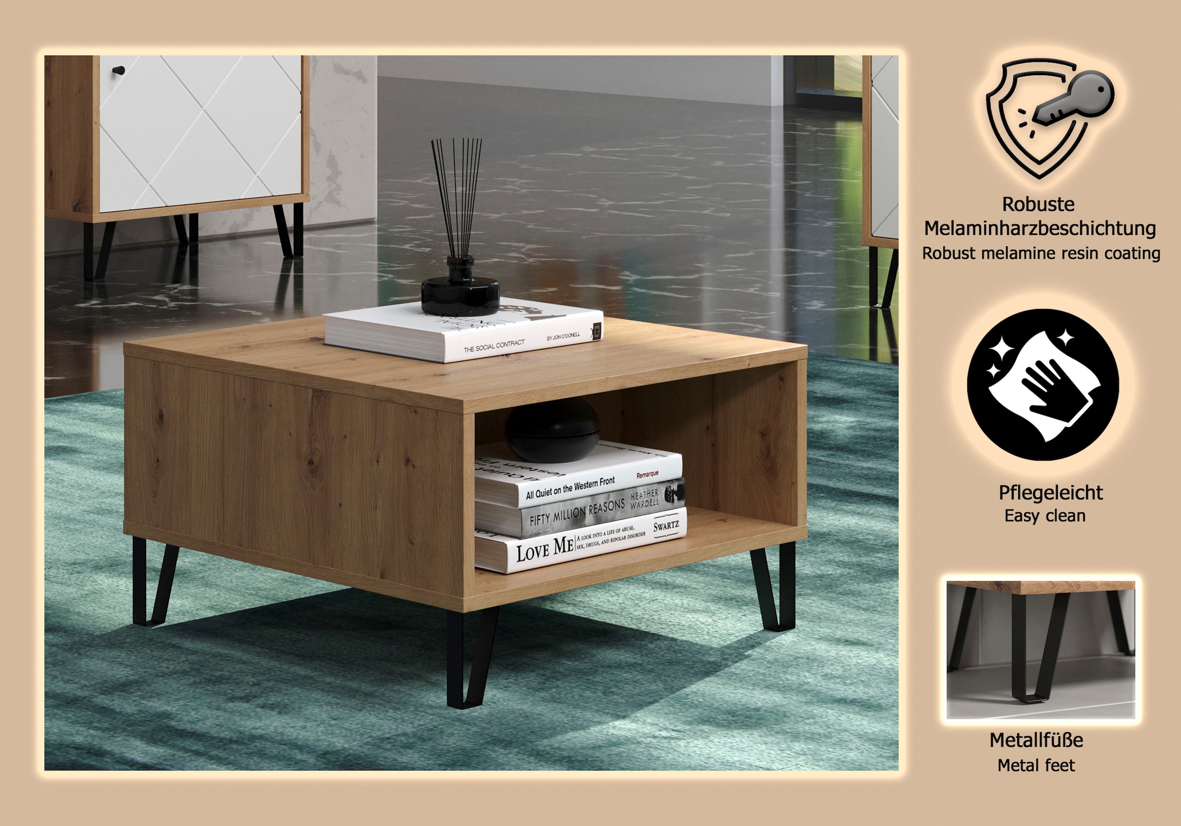 Home affaire Couchtisch »Tarragona« Couchtisch mit 2 offenen Fächern - (B/T/H) 60/60/37 cm