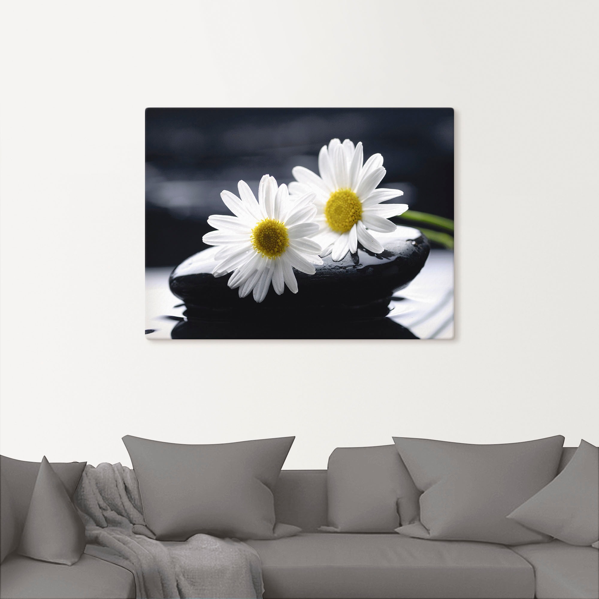 Artland Leinwandbild »Zwei Gerbera auf einem Zenstein« Blumen 1 Stk. tlg. auf Holzrahmen gespannt