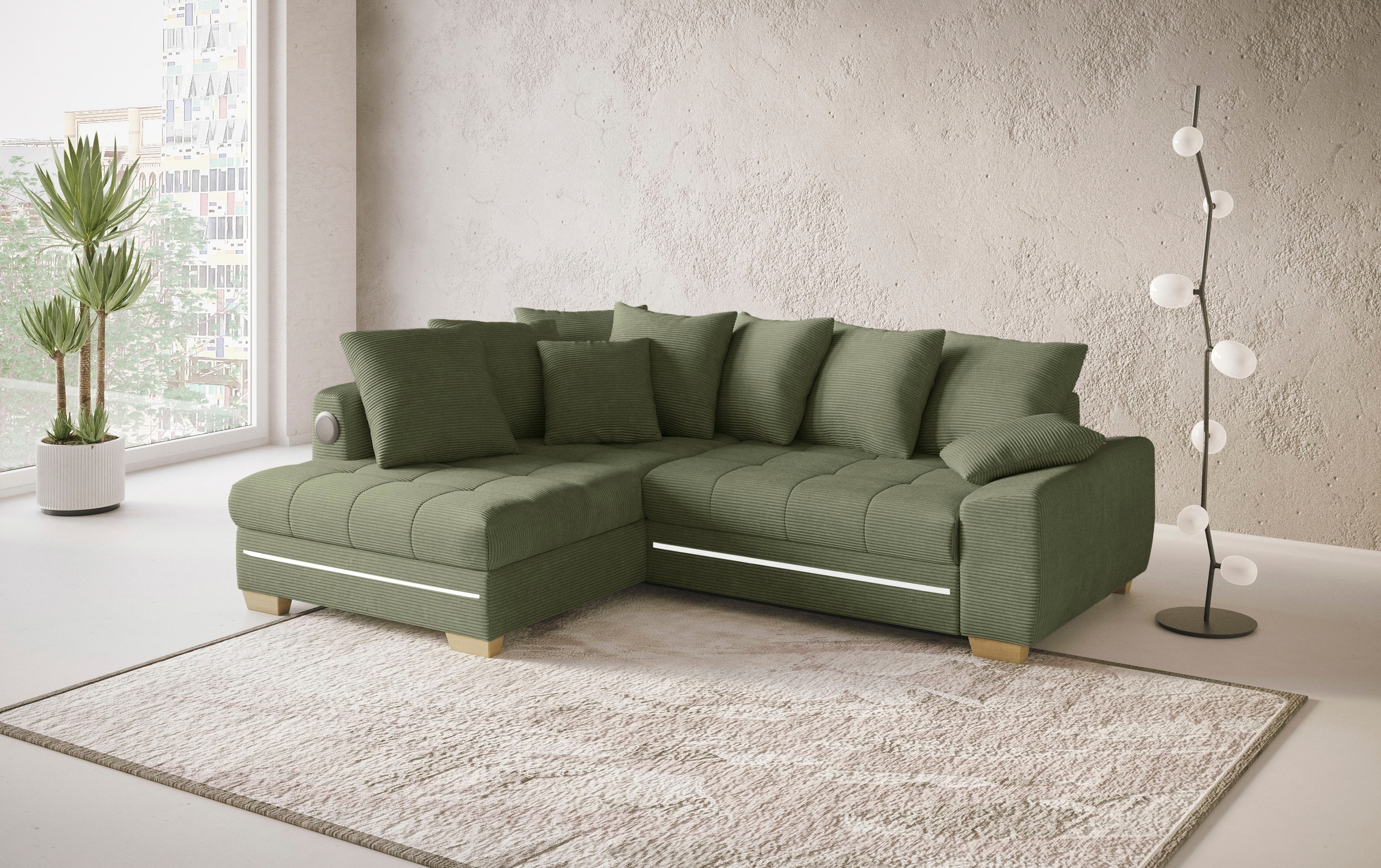 Mr. Couch Ecksofa »Nikita II, L-Form«, mit Kaltschaum, RGB-LED, Soundsystem, wahlweise mit Bett, Bettkasten