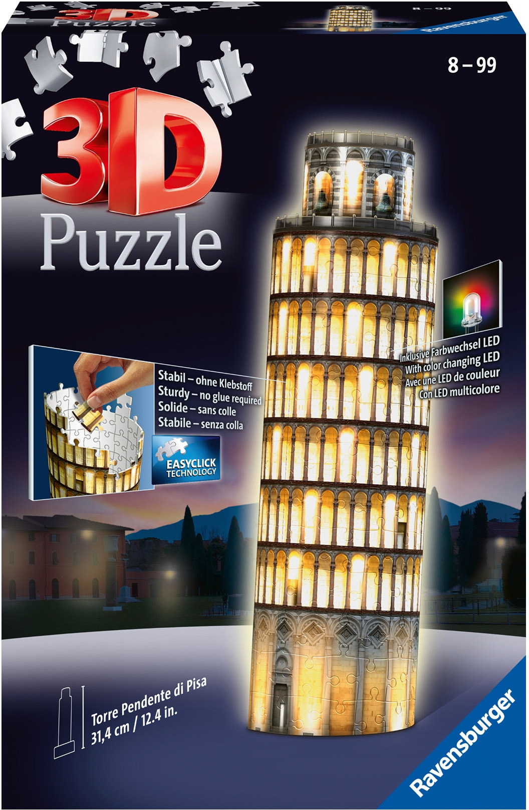 3D-Puzzle »Schiefer Turm von Pisa bei Nacht«, mit Farbwechsel LEDs; Made in Europe,...