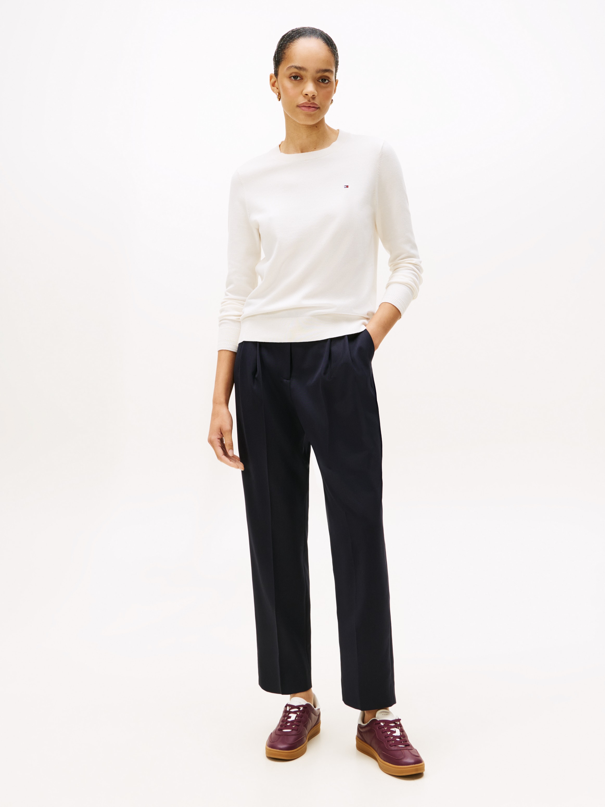 Tommy Hilfiger Rundhalspullover »CO JERSEY STITCH LS C-NK SWT«, mit Logostickerei