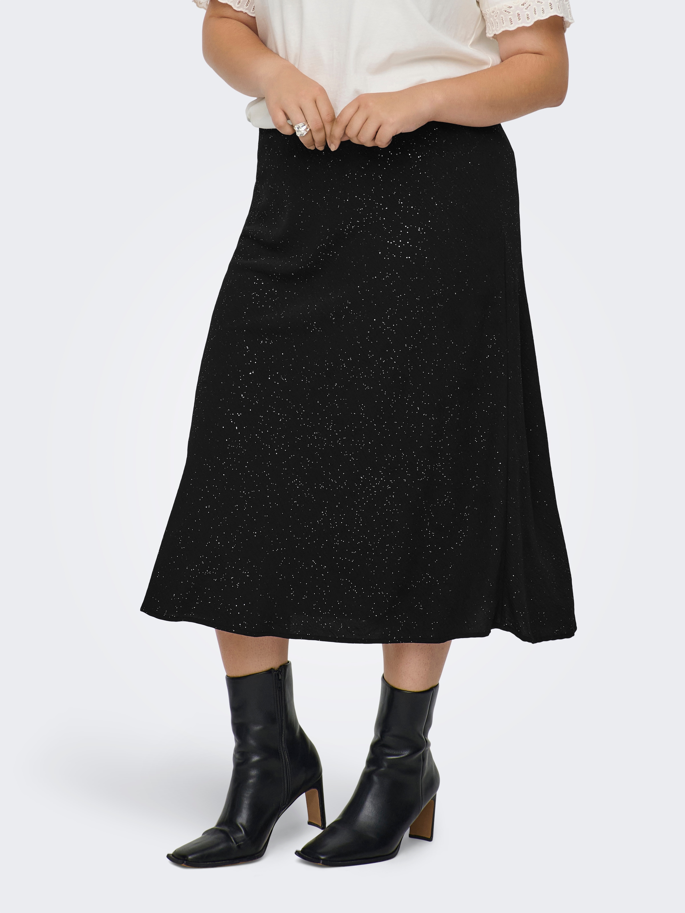 ONLY CARMAKOMA Midirock »CARJOSEE METTA LIFE MIDI SKIRT WVN« mit Glitzer Effekt