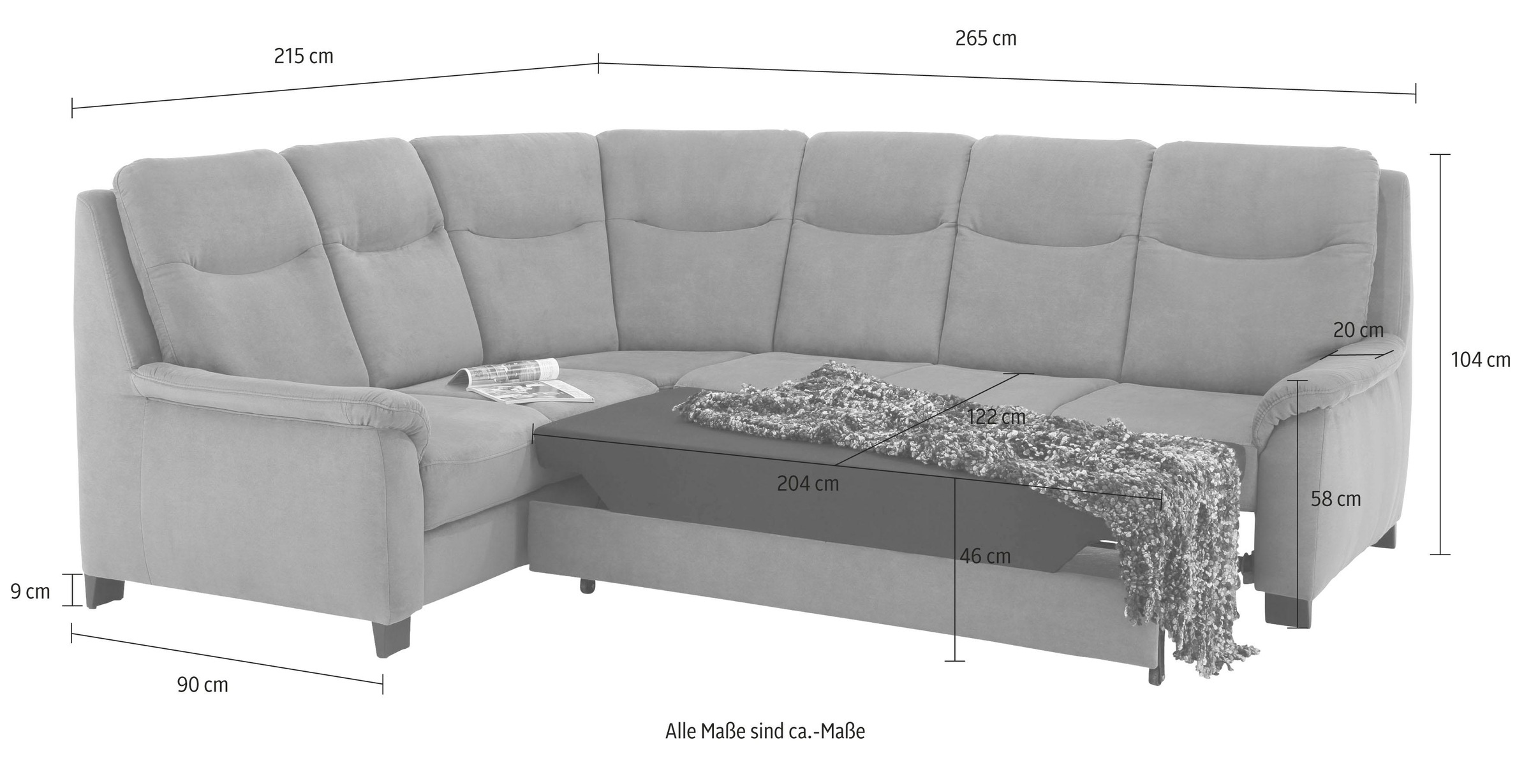 Home affaire Ecksofa »Boccaccio L-Form«, mit Federkern, incl. Kopfteilverstellung, wahlweise Bettfunktion