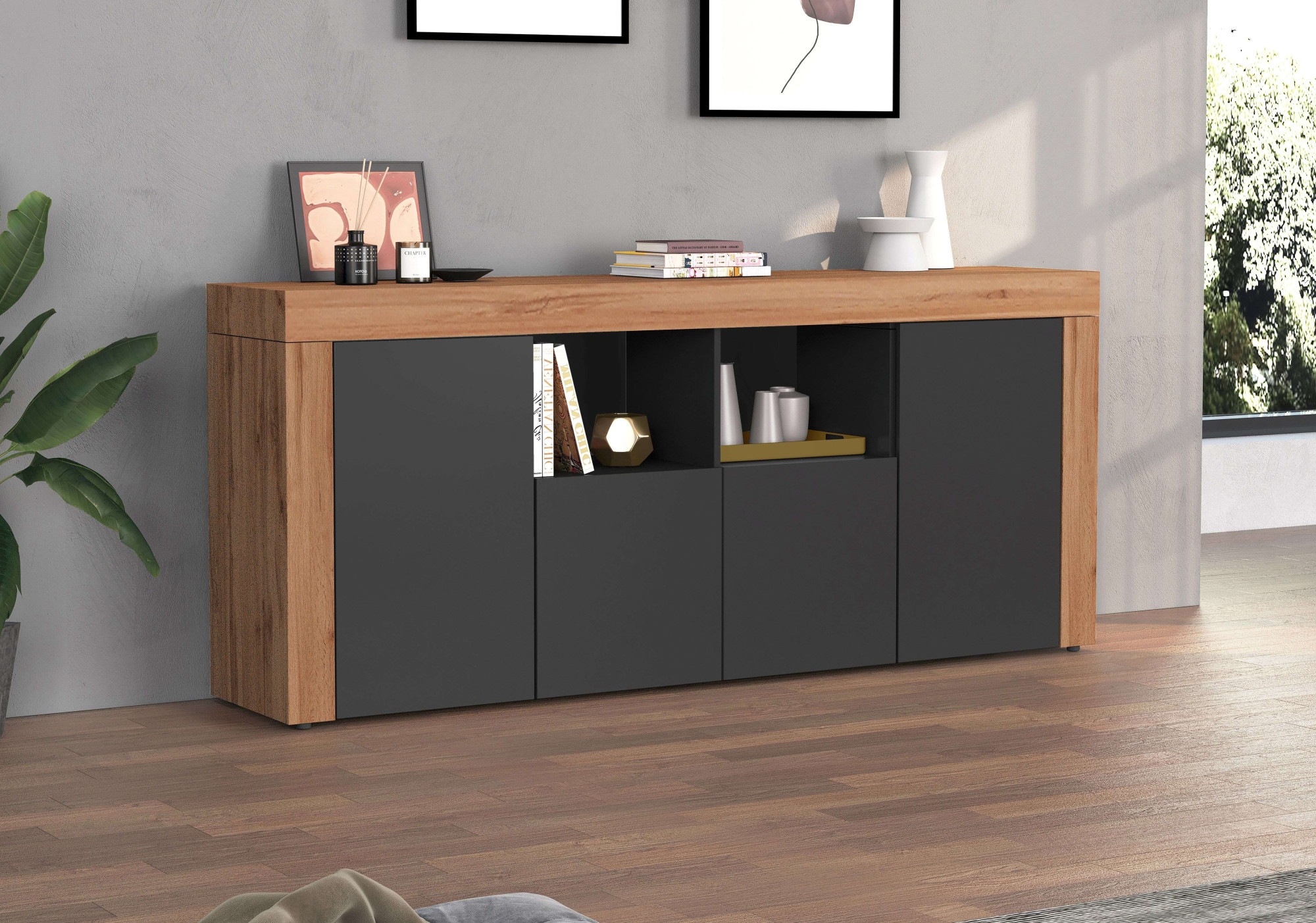 INOSIGN Sideboard »CHRONOS Breite 200 cm mit 4 Türen, 2 offene und 8 geschlossene Fächer«, (1 St.), Sideboard,Kommode, Schrank, Grifflos mit Push to Open, Made in Italy