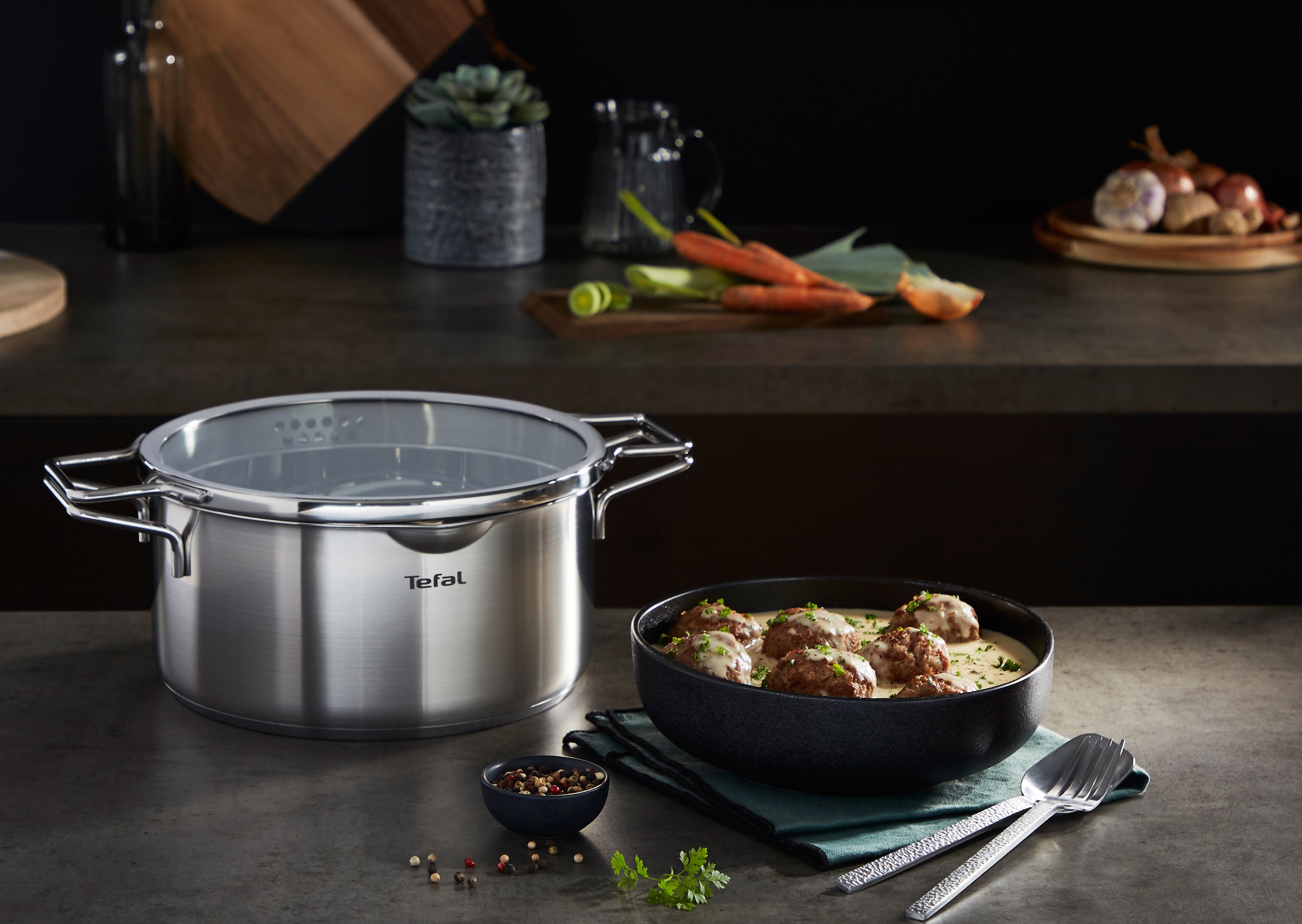 Tefal Kochtopf »Nordica«, Edelstahl, (1 tlg.), mit Deckel, nordisches Design, Ausgießer, Doppelgriff, Induktion