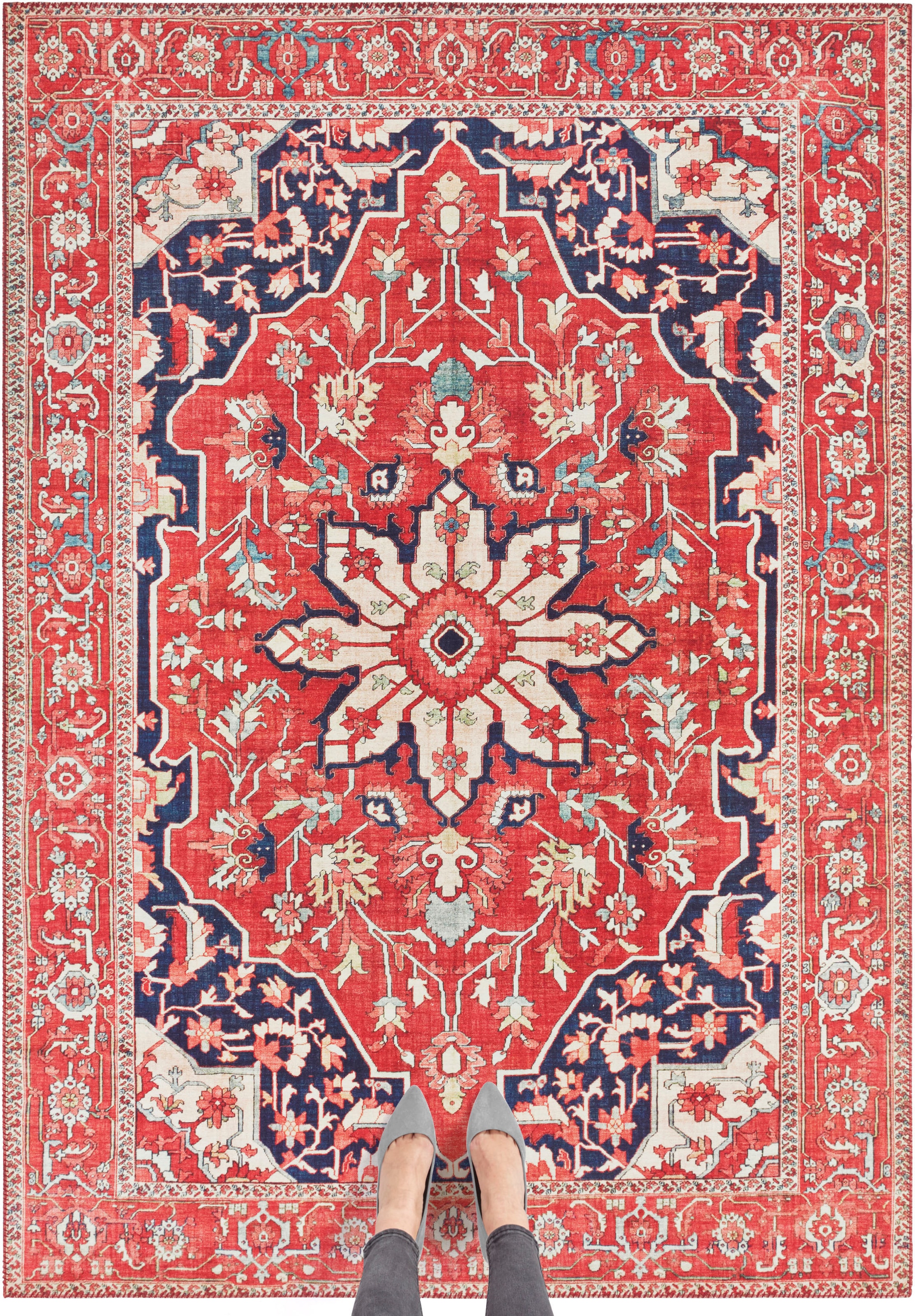 ELLE DECORATION Teppich »Täbriz«, rechteckig, 5 mm Höhe, Orient Optik, Vintage Design, gekettelt, kräftige Farben