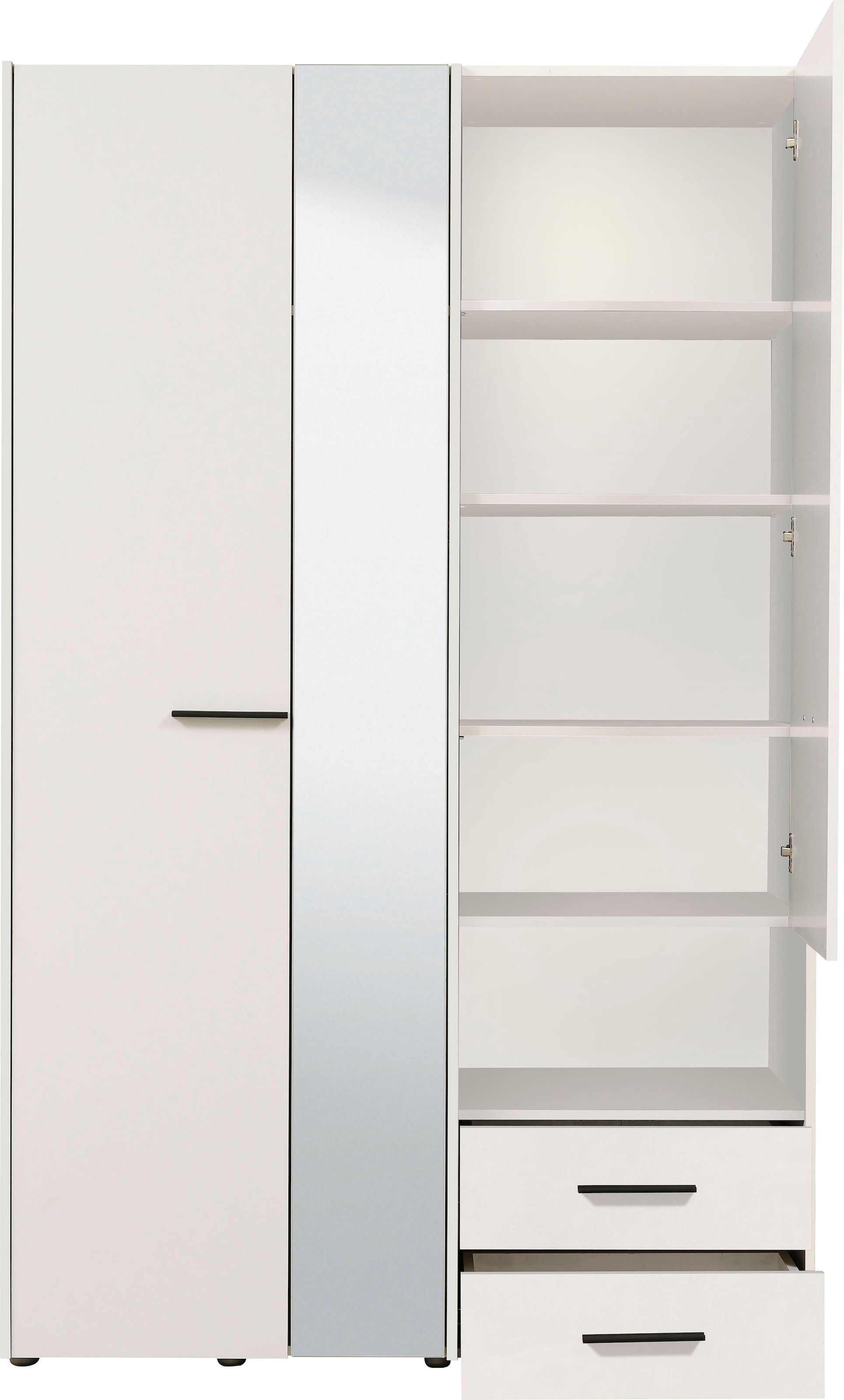 INOSIGN Kleiderschrank »Leon, FSC® -zertifiziertem Holzwerkstoff«, mit Spiegel, Innenausstattung und 2 Schubladen, 127,5x55x205,5cm