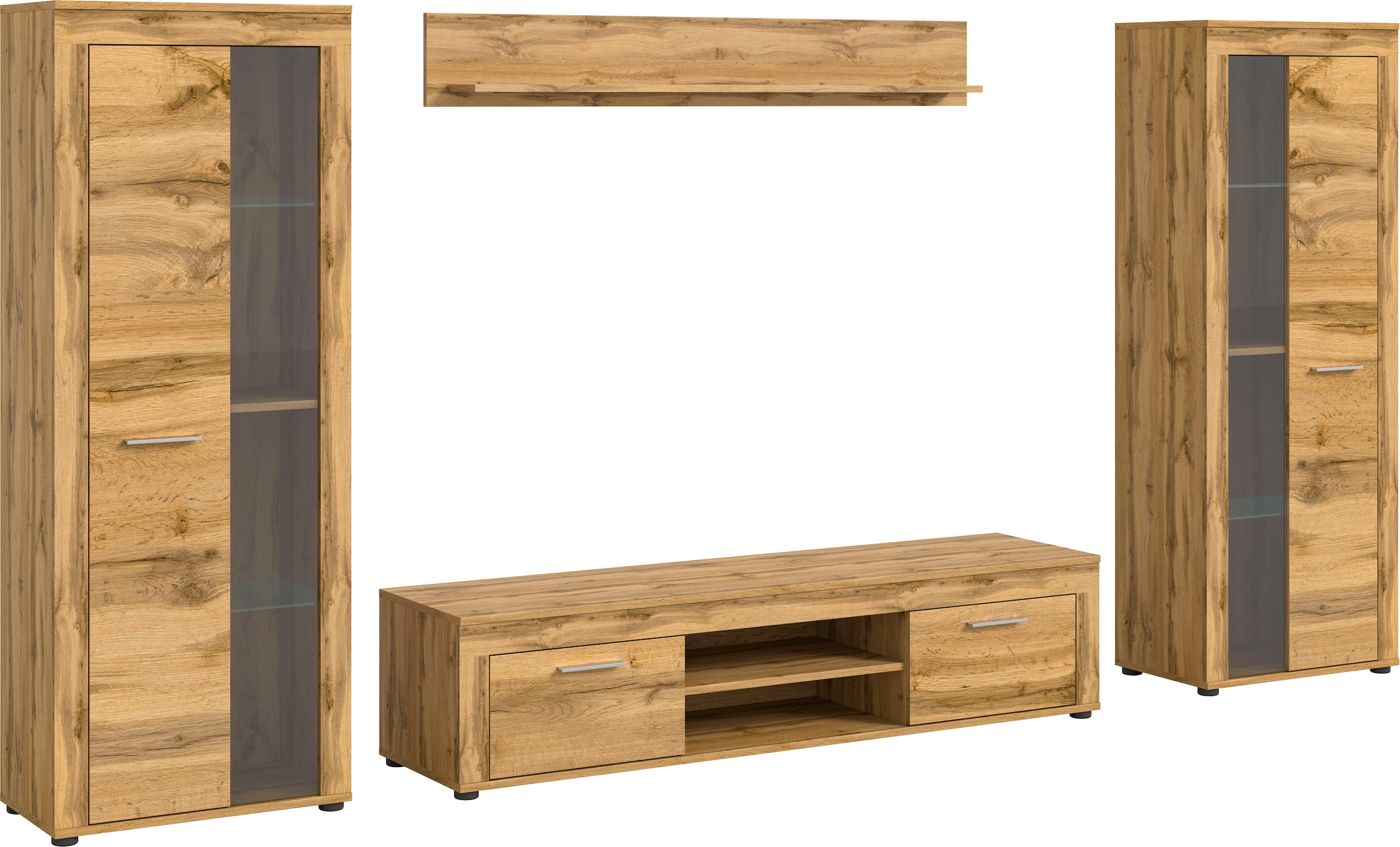 INOSIGN Wohnwand »Aosta, Breite 310cm, best. aus: 2x Vitrine, Lowboard, Wandboard«, Wohnwand, Kombination, Anbauwand, Möbel Set, Schrankwand, Möbel Kombi