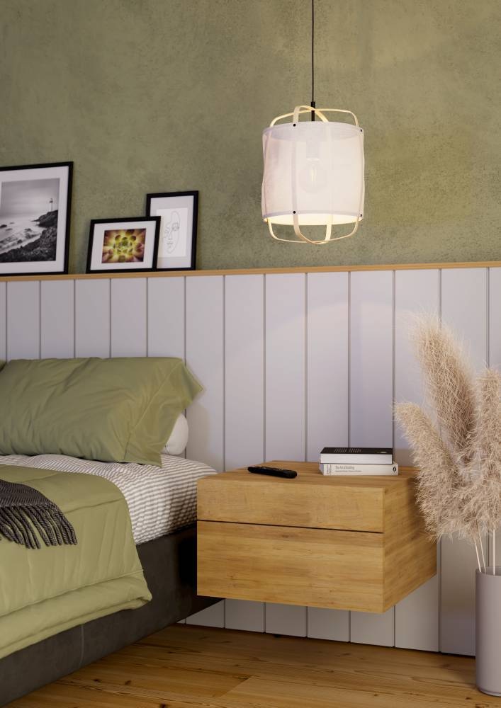 EGLO Hängeleuchte »SURFLEET« E27 1 Stk. Pendelleuchte, Leinen in Beige, Bambus und Metall in Schwarz, E27