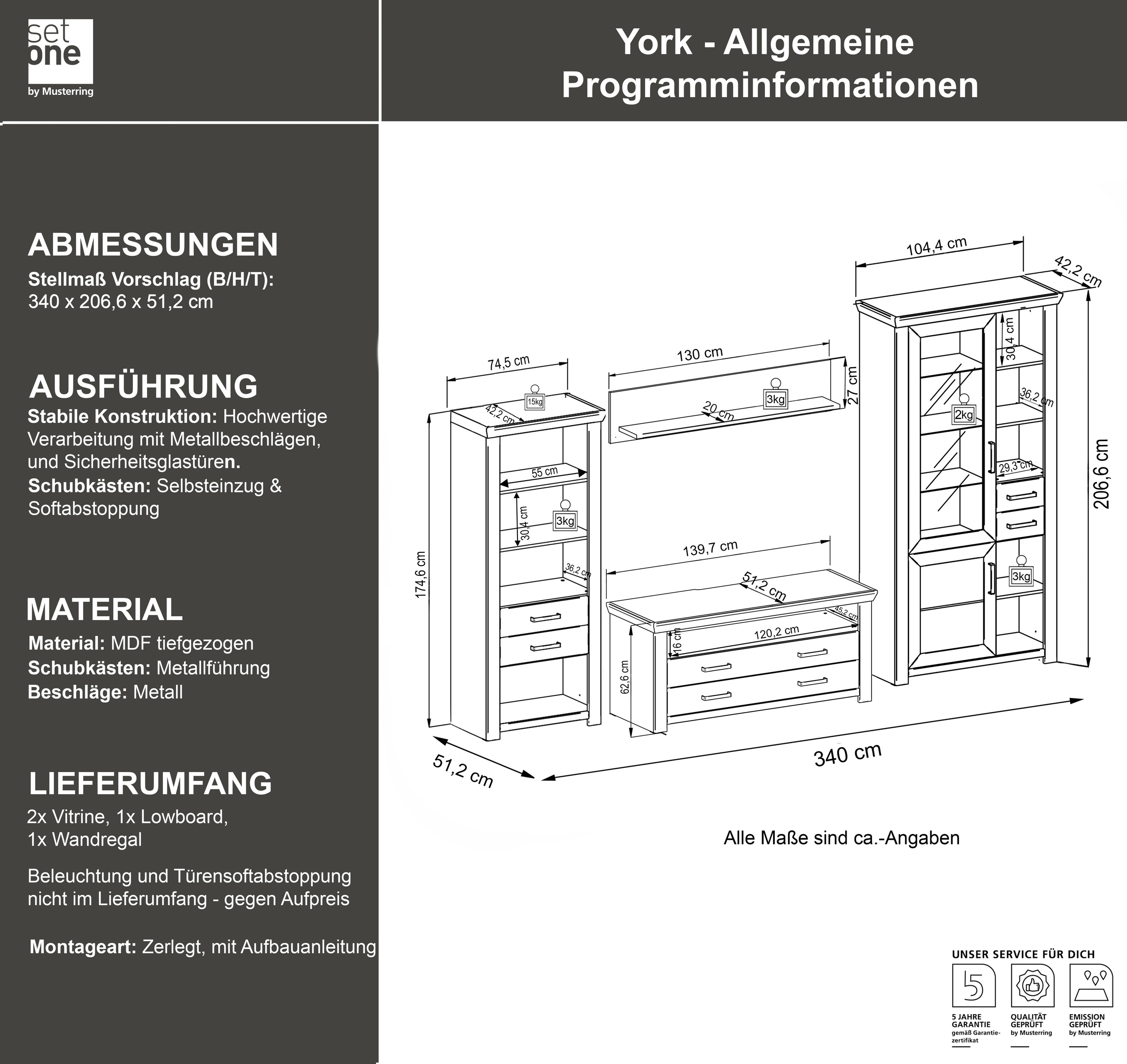 set one by Musterring Wohnwand »York«, (4 St.), Kombination mit 4 Teilen, in 3 Farbvarianten, Gesamtbreite 340 cm