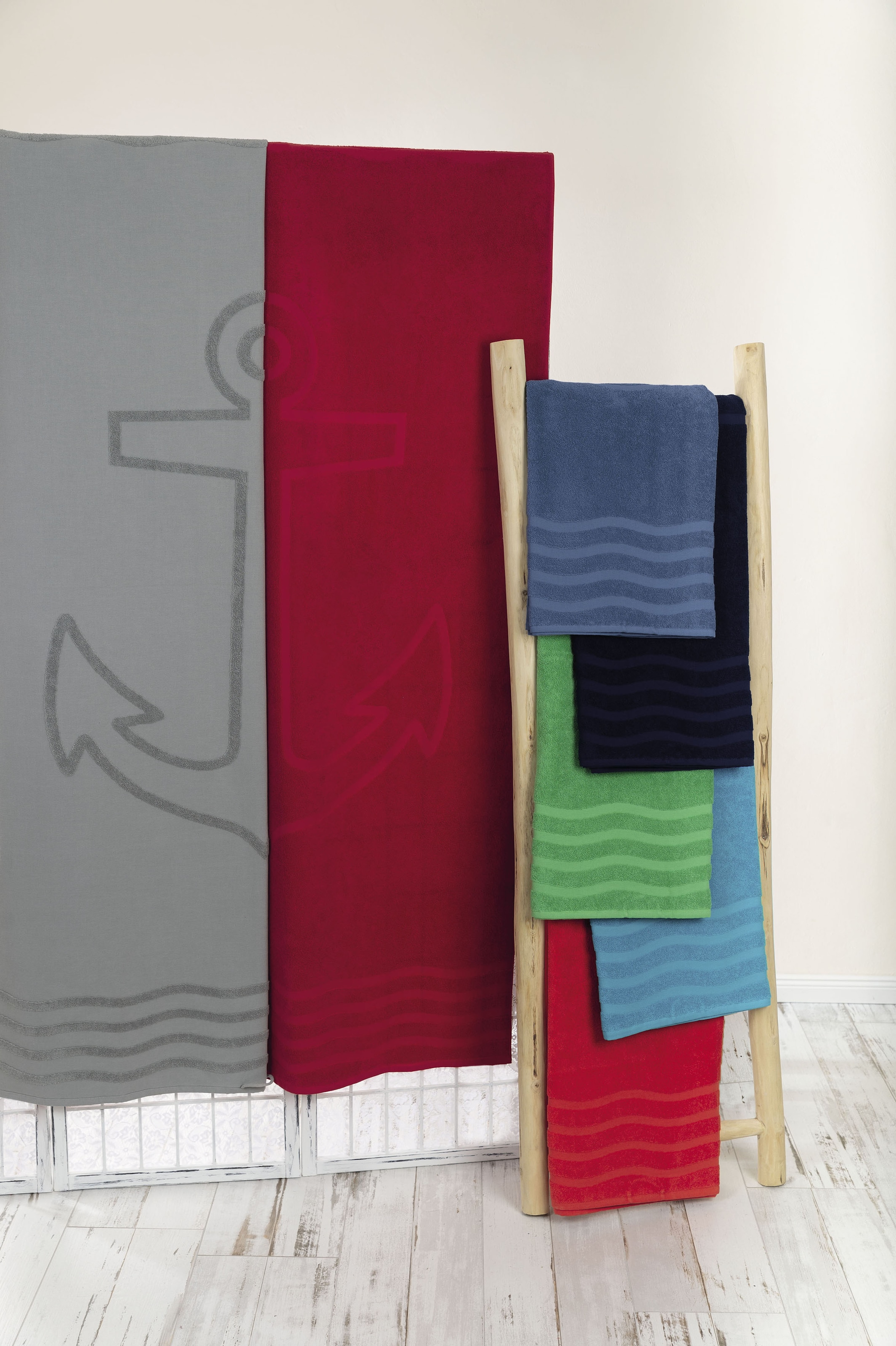 Wewo fashion Strandtuch »Anker«, (1 mit Uni Rechnung Farben, kaufen Motiv, Badetuch, St.), auf reine Baumwolle