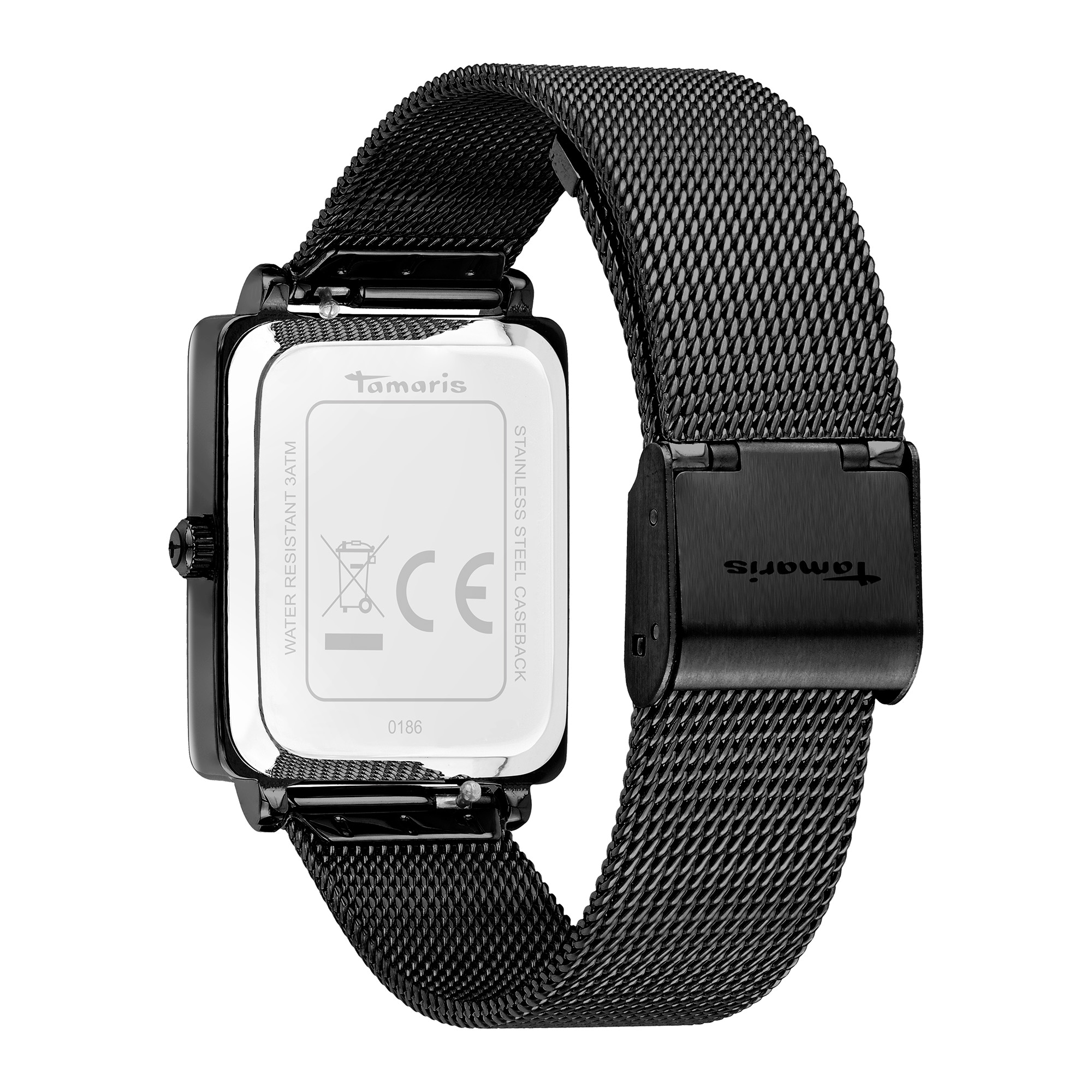 Tamaris Quarzuhr »Square Meets Mesh« Armbanduhr, Damenuhr, Edelstahlarmband, analog