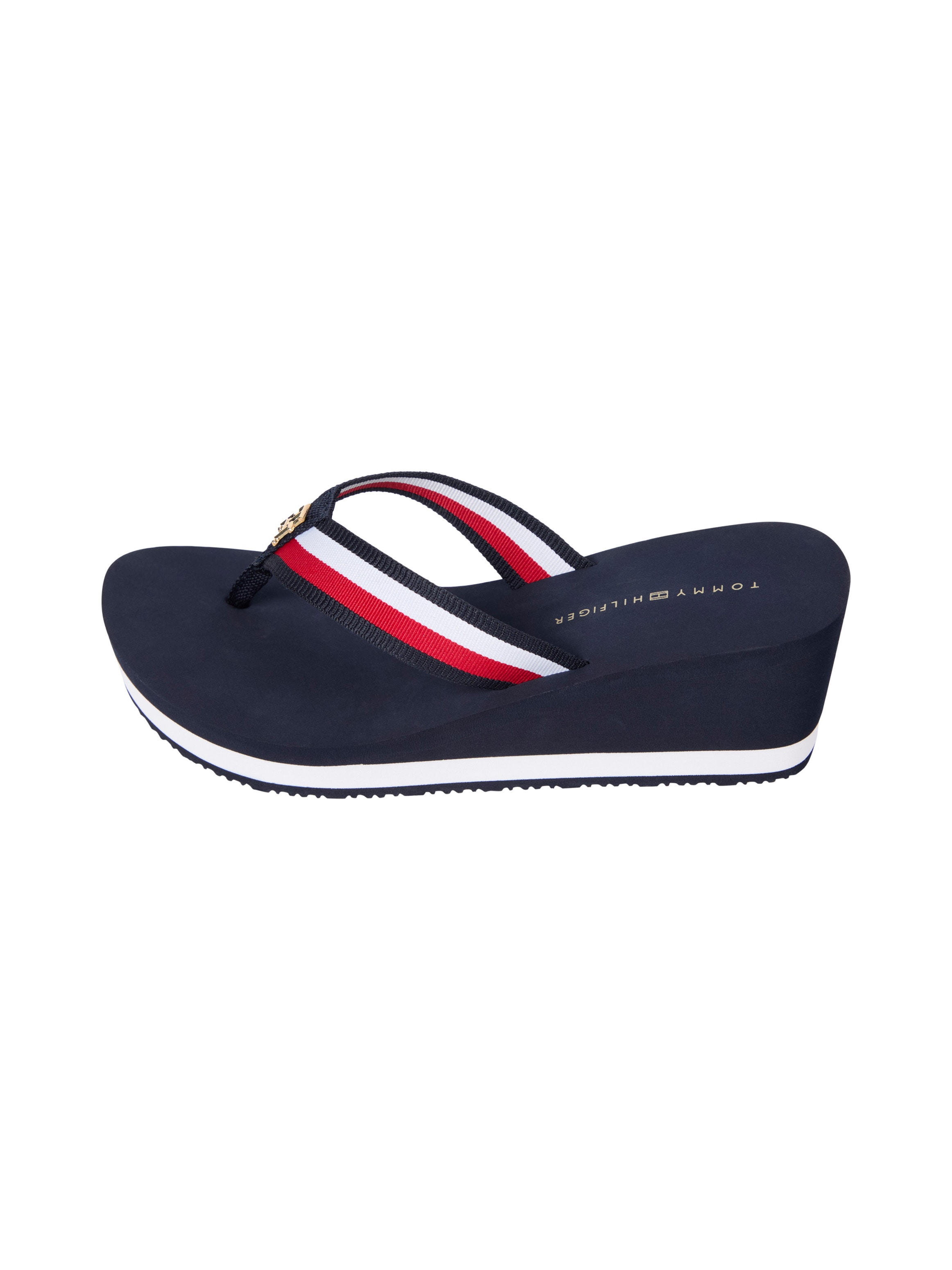 Tommy Hilfiger Dianette »TH CORPORATE WEDGE BEACH SANDAL«, Keilabsatz, Sommerschuh, Zehentrenner mit gestreiften Bandagen