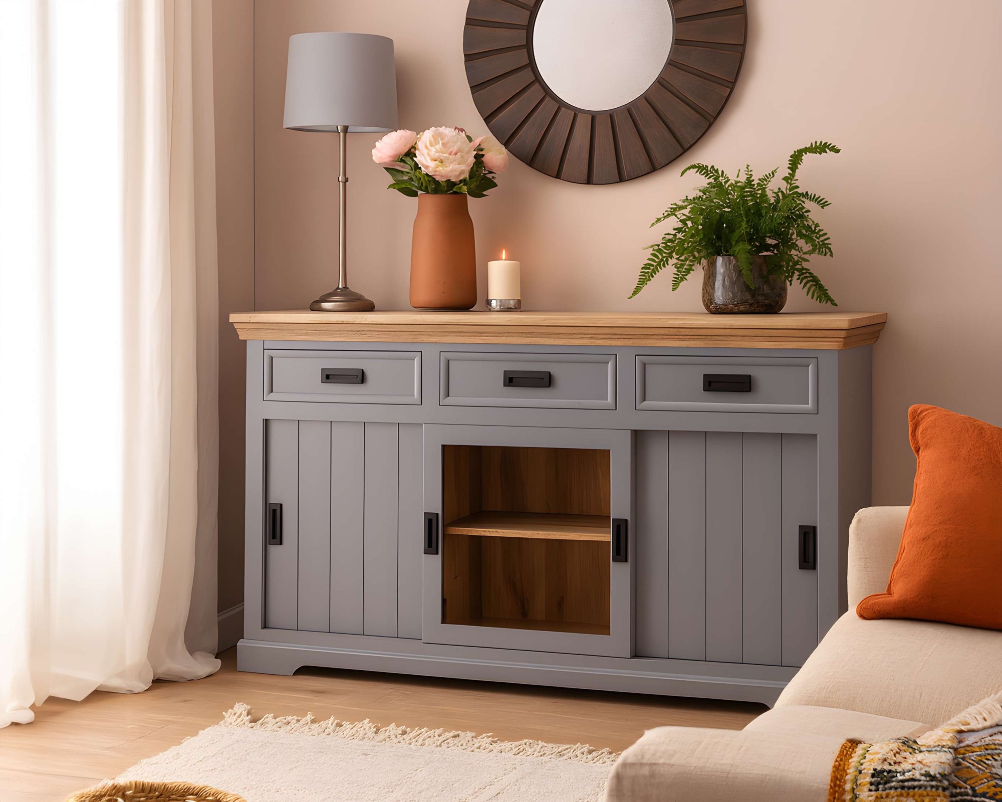 Home affaire Sideboard »Alpinist Kommode Breite/Tiefe/Höhe 160/40/90 cm« mit 3 Schiebetüren, handgefertigt, Unikat-Möbel, Breite 160 cm