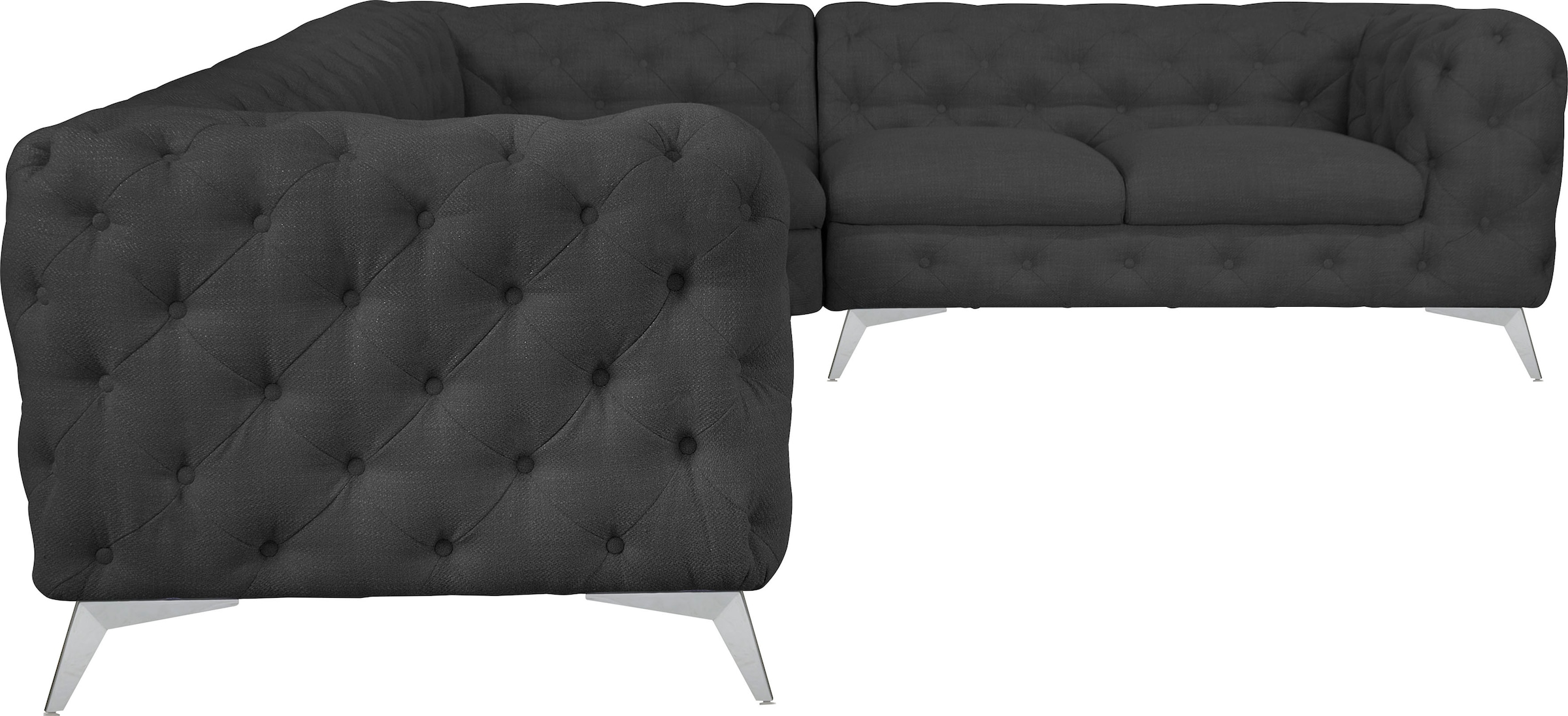 Leonique Chesterfield-Sofa »Ecksofa GLYNIS L-Form mit Wellenunterfederung, Maße B/T/H 323/264/75cm«, aufwändige Knopfheftung, moderne Chesterfield Optik, Fußfarbe wählbar
