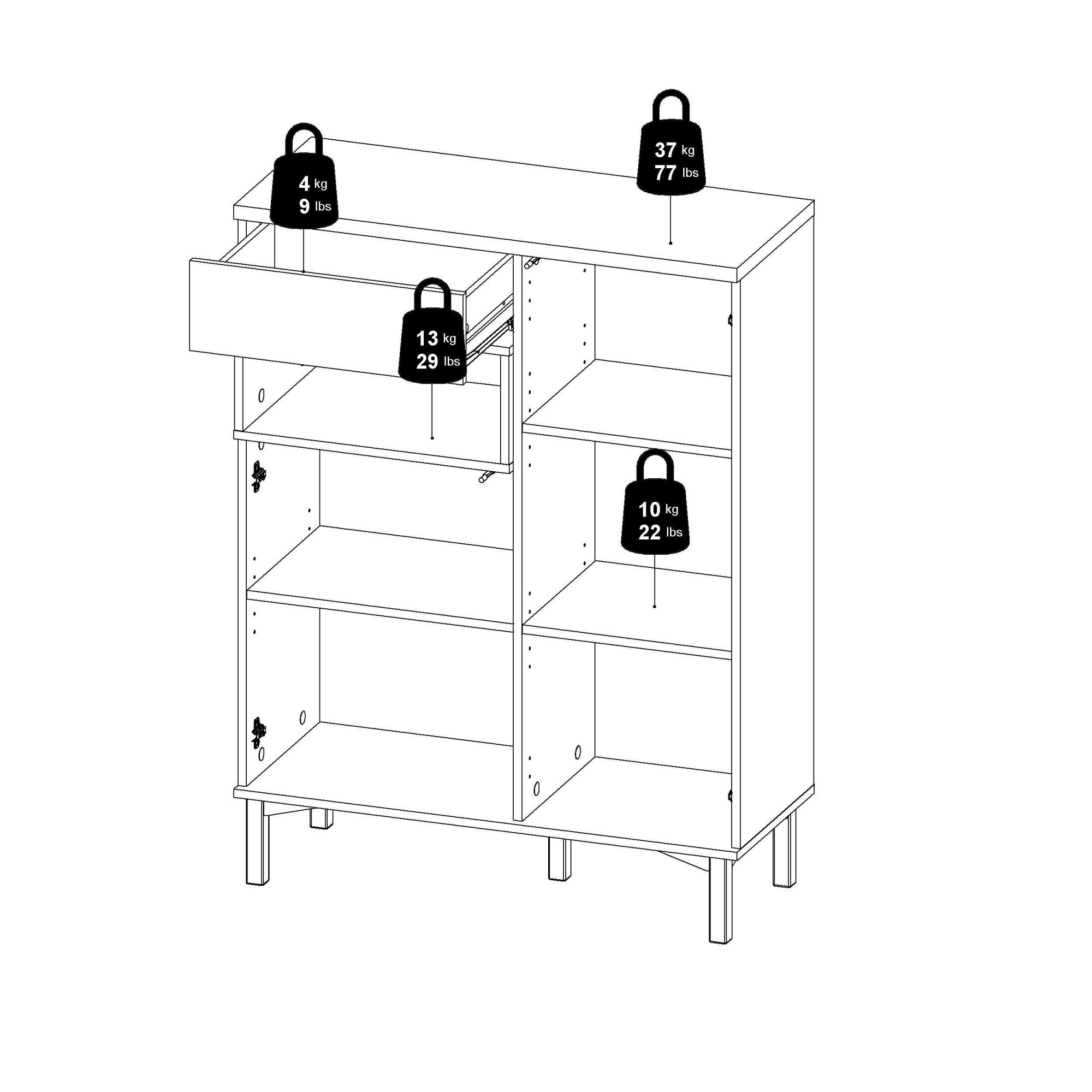 INOSIGN Highboard »Roommers, Anrichte, Stauraum, Sideboard«, Kommode, Höhe 118 cm, Breite 88,7 cm, 1 offenes Fach mit Rahmen-Optik