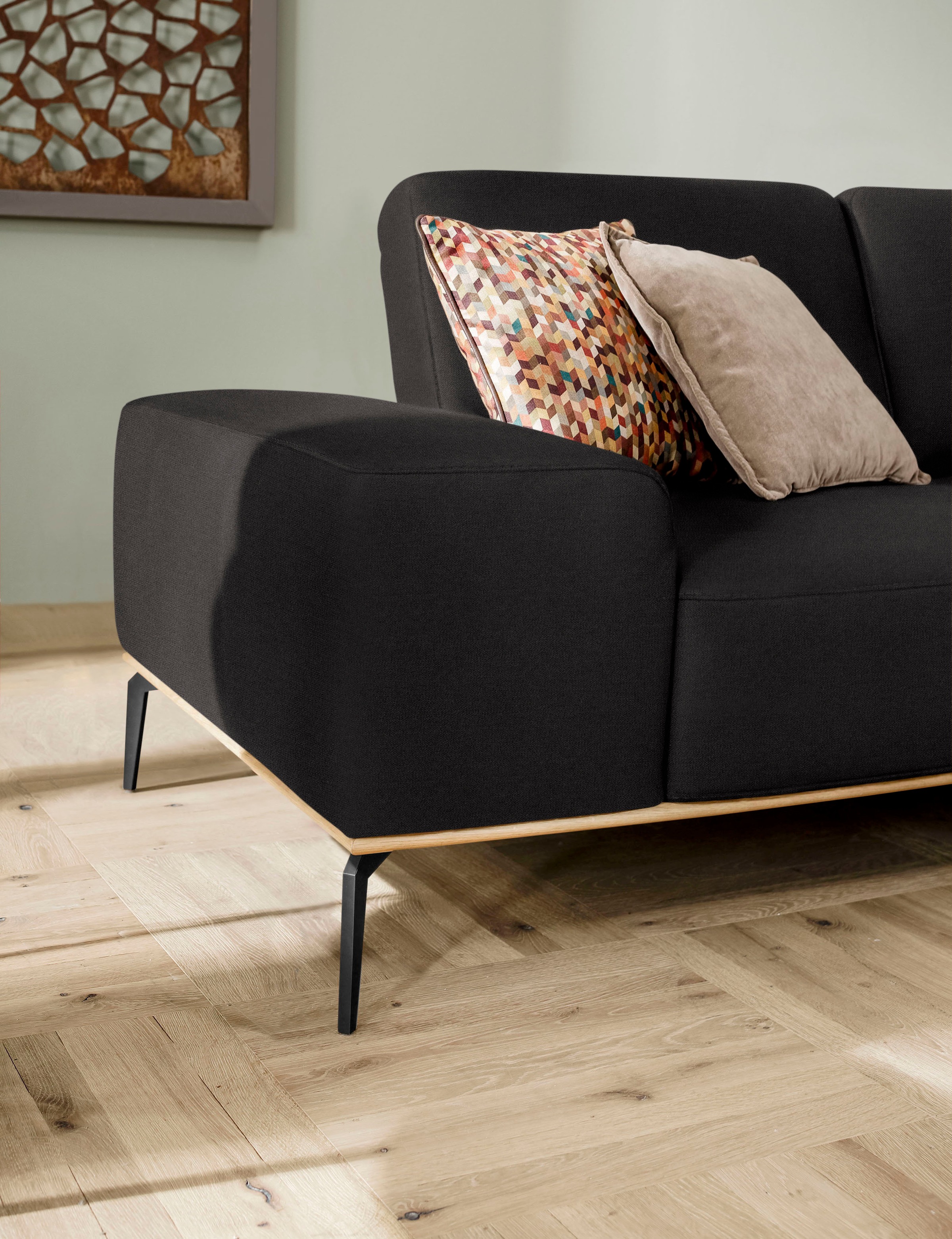W.SCHILLIG Ecksofa »run, Designsofa mit tollem Sitzkomfort, bequem, L-Form«, mit Holzsockel, Füße in Schwarz pulverbeschichtet, Breite 279 cm