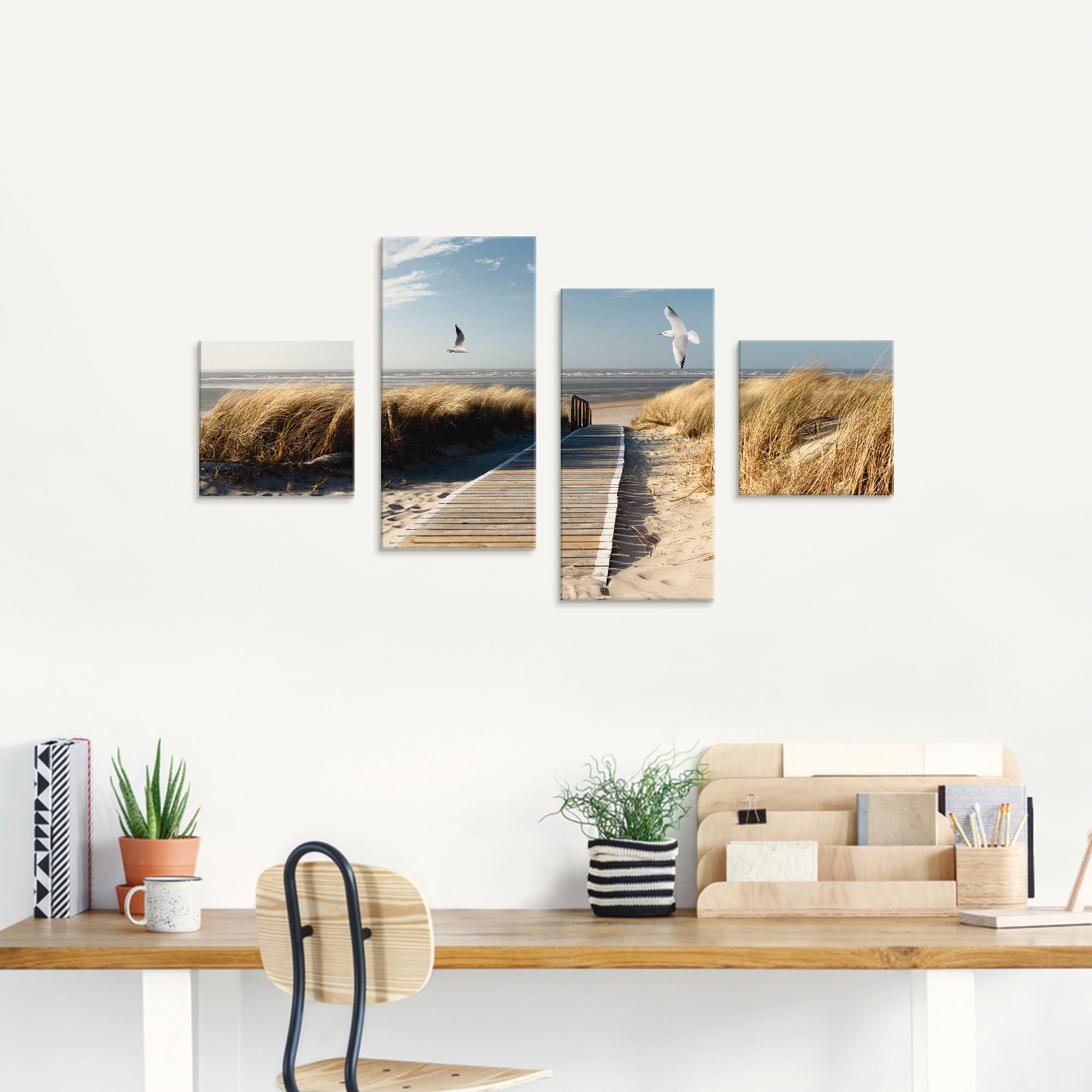 Artland Glasbild "Nordseestrand auf Langeoog mit Möwen", Strand, (4 St.), i günstig online kaufen