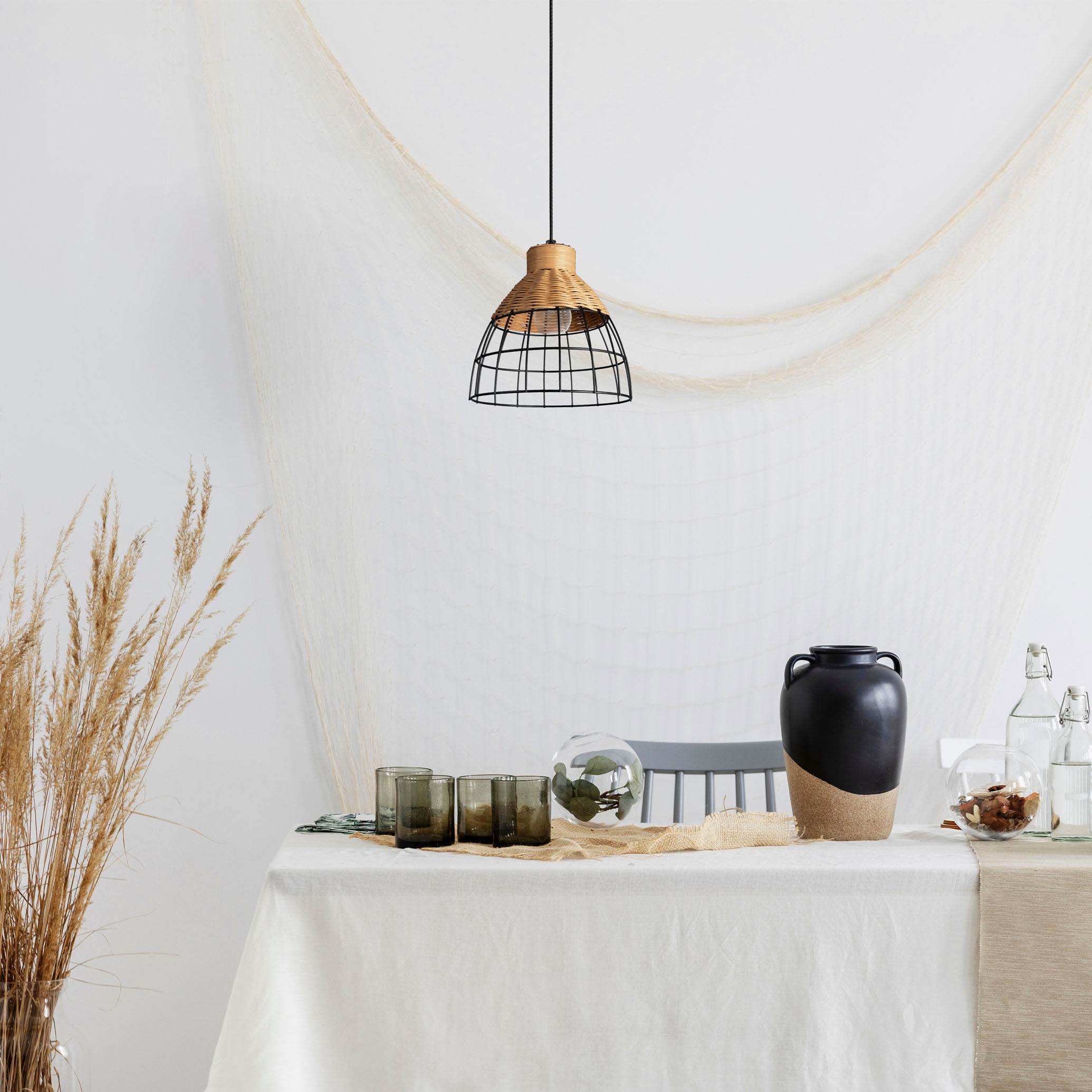 Paco Home Pendelleuchte »PUCU«, Leuchtmittel E27 | ohne Leuchtmittel, Korb Lampe LED Hängeleuchte Rattan Esszimmerlampe Boho E27 Vintage