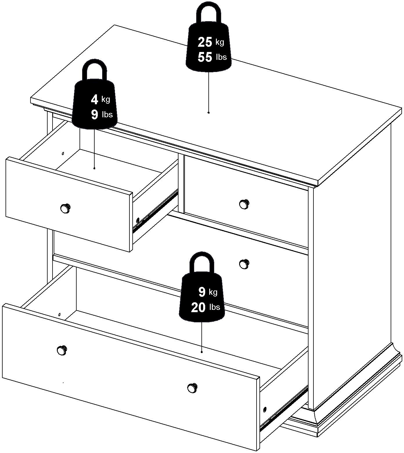 Home affaire Kommode »Paris, Aufbewahrung, Schubladenschrank, Stauraum«, mit 4 Schubladen, Breite 96 cm, Höhe 87 cm