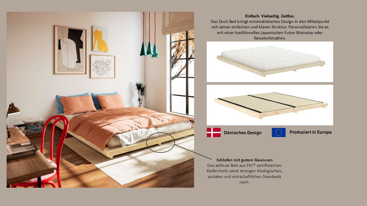 Karup Design Bettgestell »DOCK BED, Futonbett, Massivholzbett, Bett ohne Matratze«, Bett mit Lattenrost, aus FSC® zertifizierter Kiefer, mehrere Größen